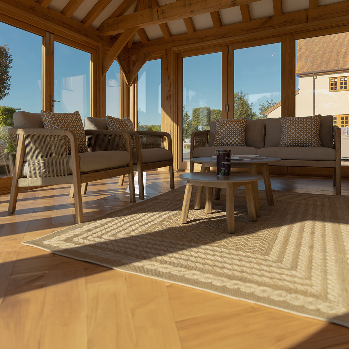 Maze Martinique Acacia Wood Light Brown Rope Outdoor Sofa Set | 4 Seater