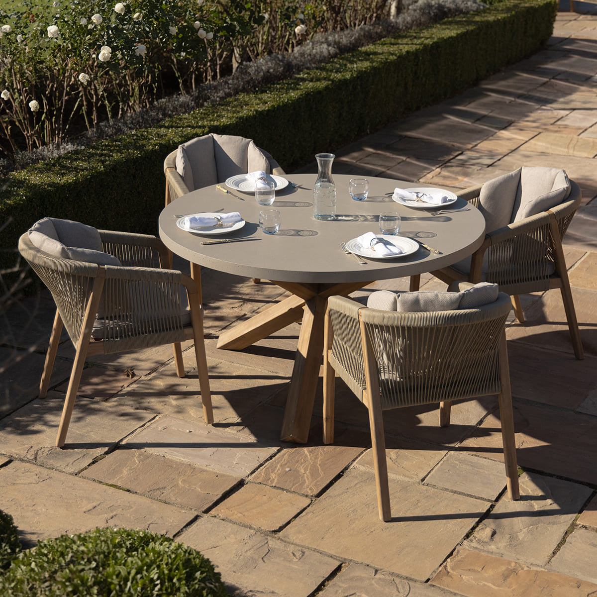 Martinique Acacia Wood Light Brown Rope Outdoor Dining Set | 4 Seater