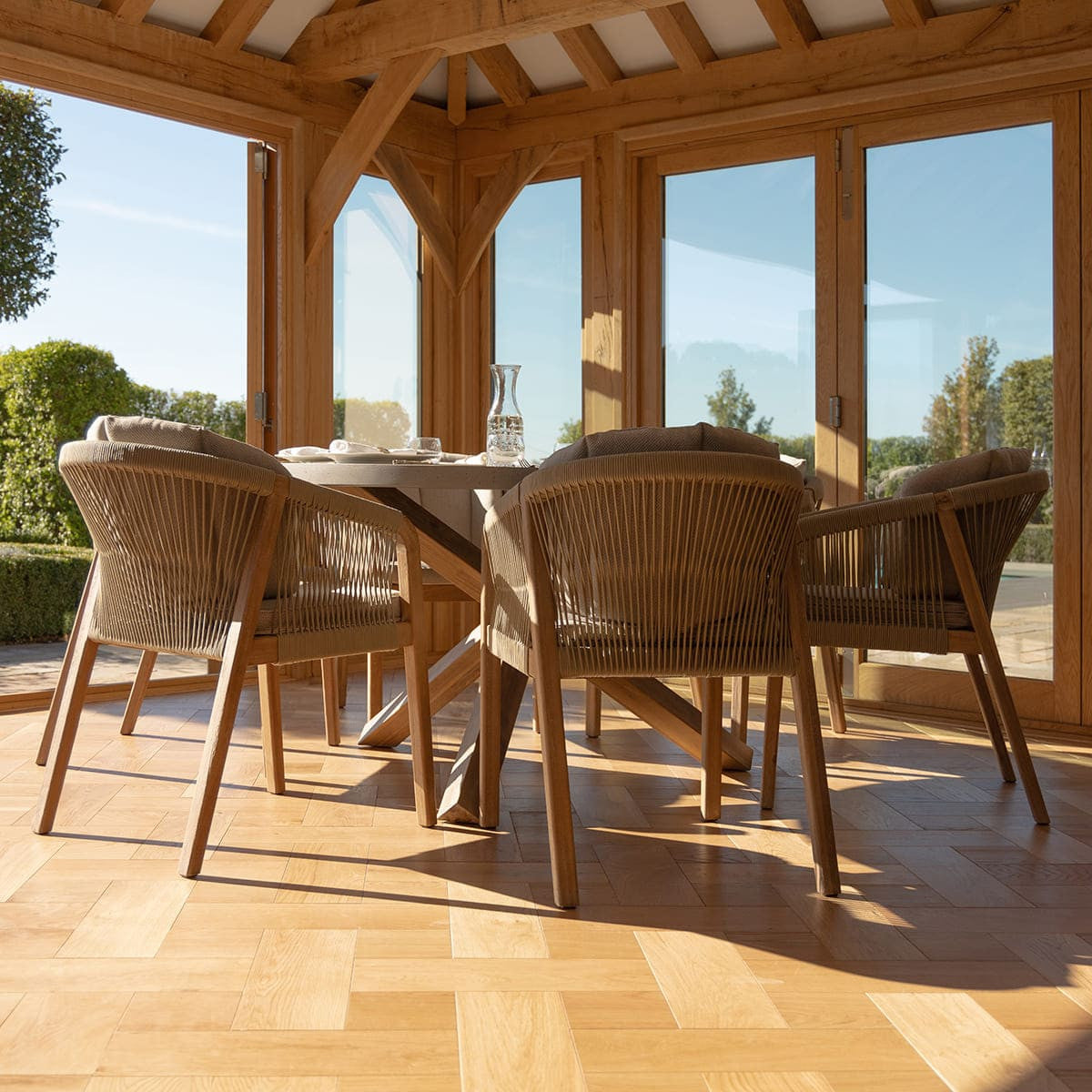 Maze Martinique Acacia Wood Light Brown Rope Outdoor Dining Set | 6 Seater