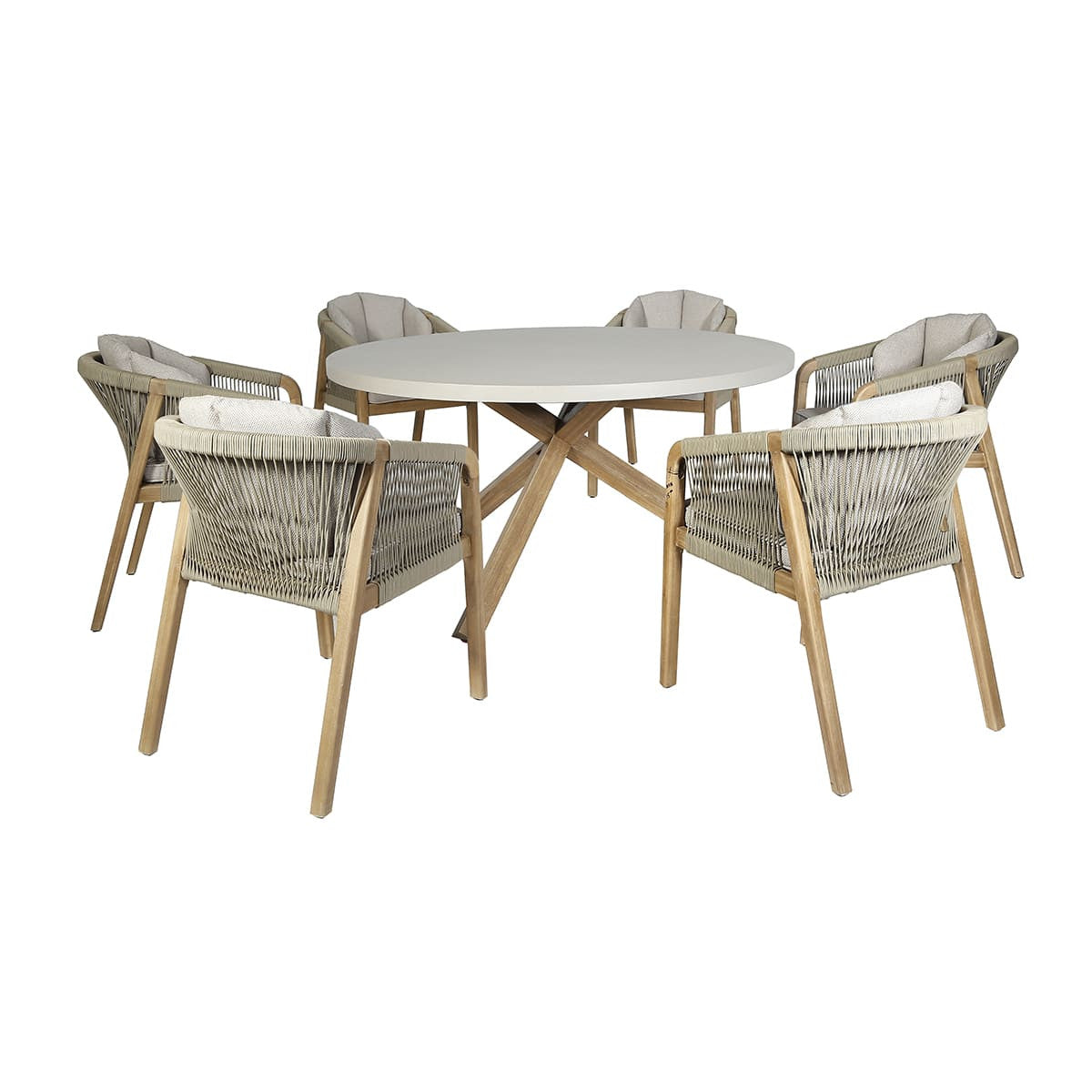 Maze Martinique Acacia Wood Light Brown Rope Outdoor Dining Set | 6 Seater