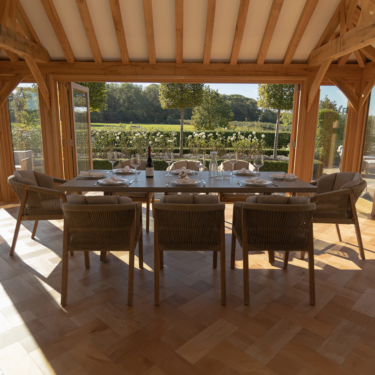 Martinique Acacia Wood Light Brown Rope Outdoor Dining Set | 8 Seater