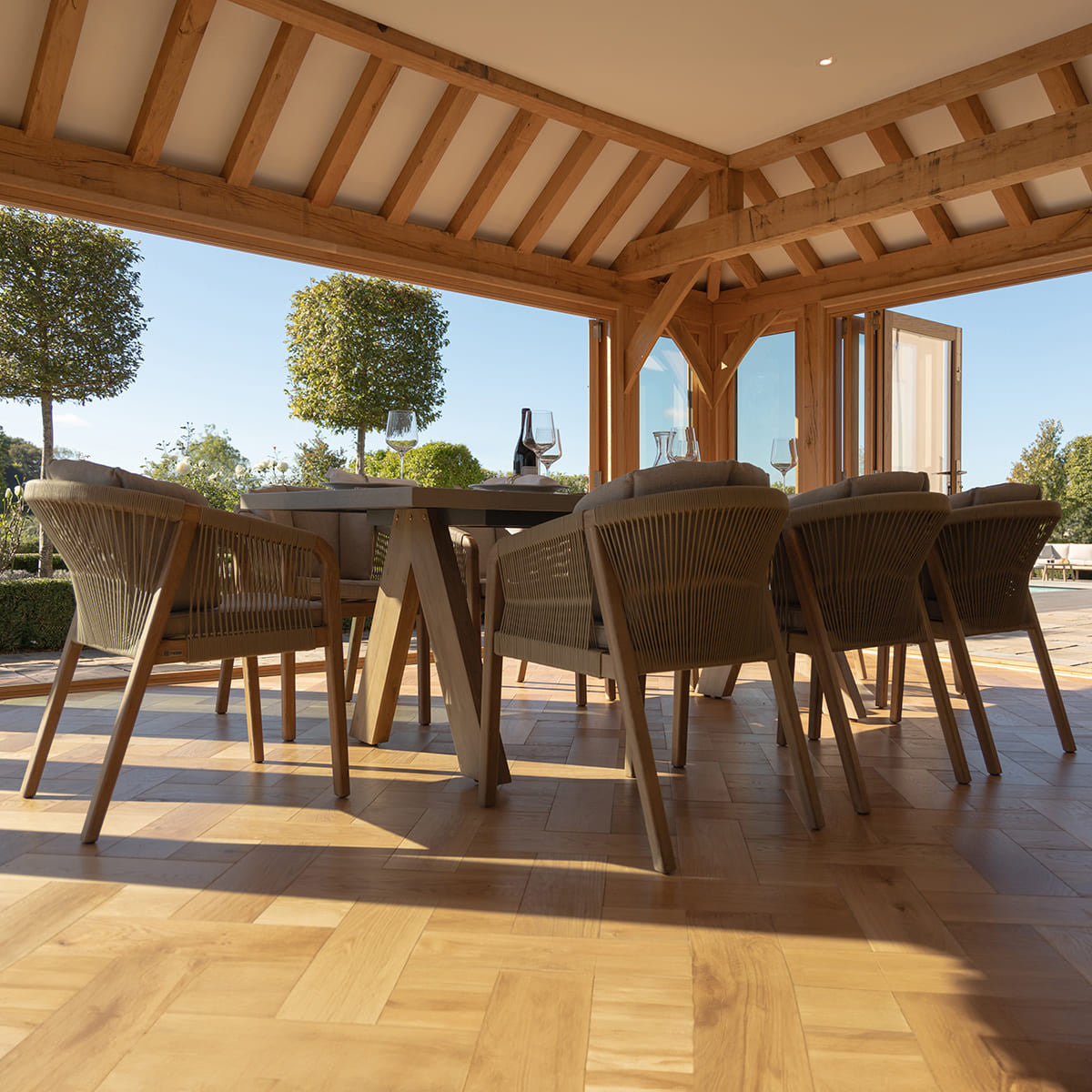 Martinique Acacia Wood Light Brown Rope Outdoor Dining Set | 8 Seater