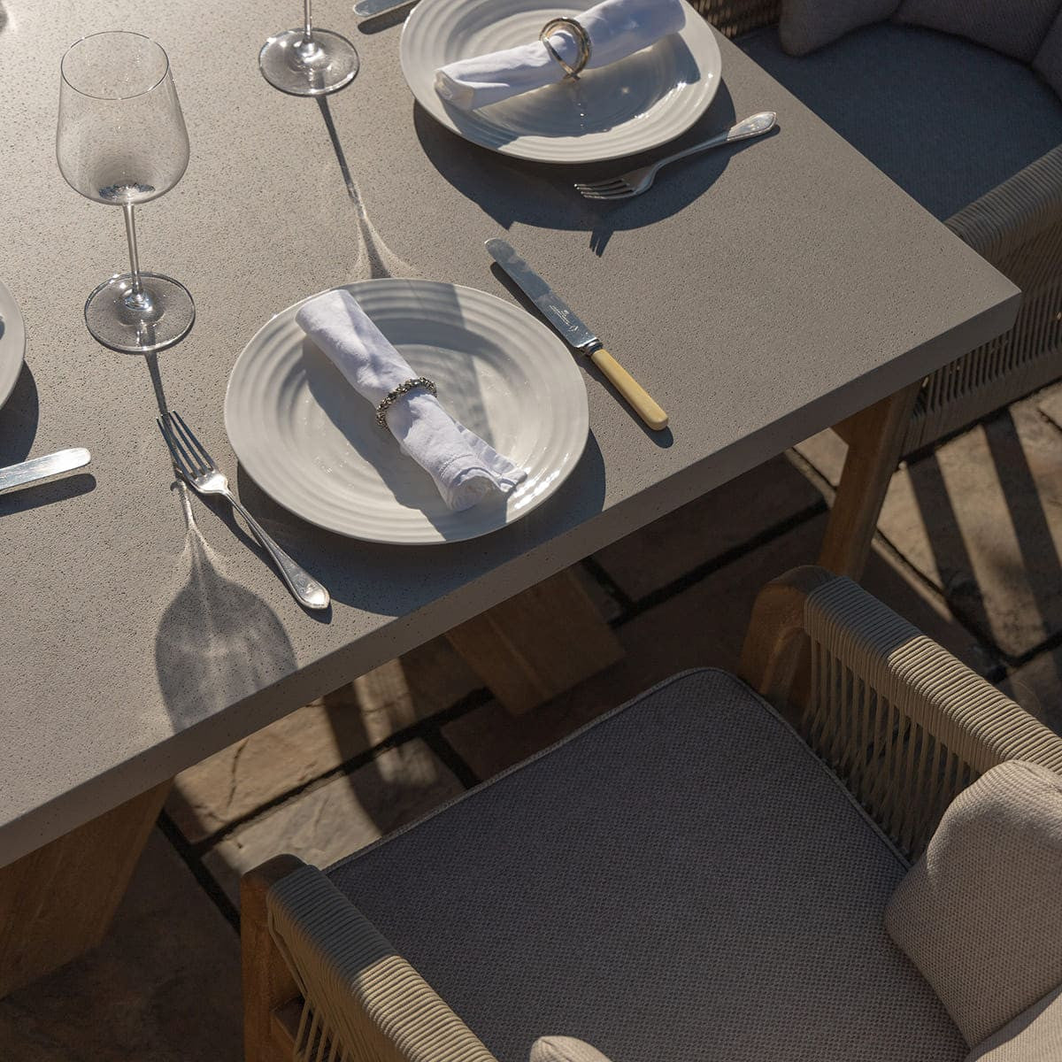 Martinique Acacia Wood Light Brown Rope Outdoor Dining Set | 8 Seater