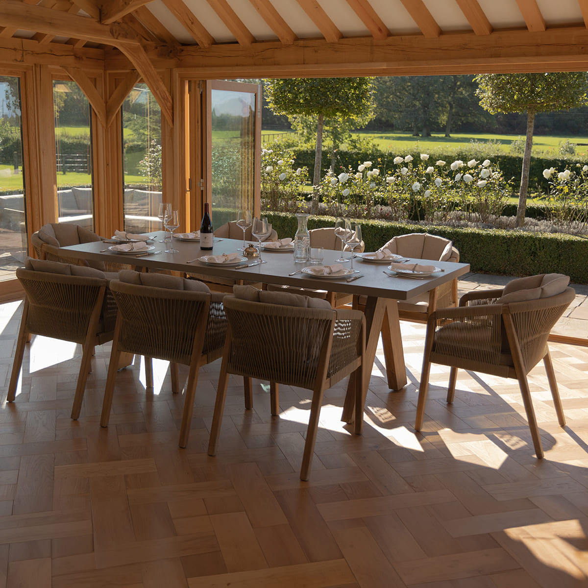Martinique Acacia Wood Light Brown Rope Outdoor Dining Set | 8 Seater