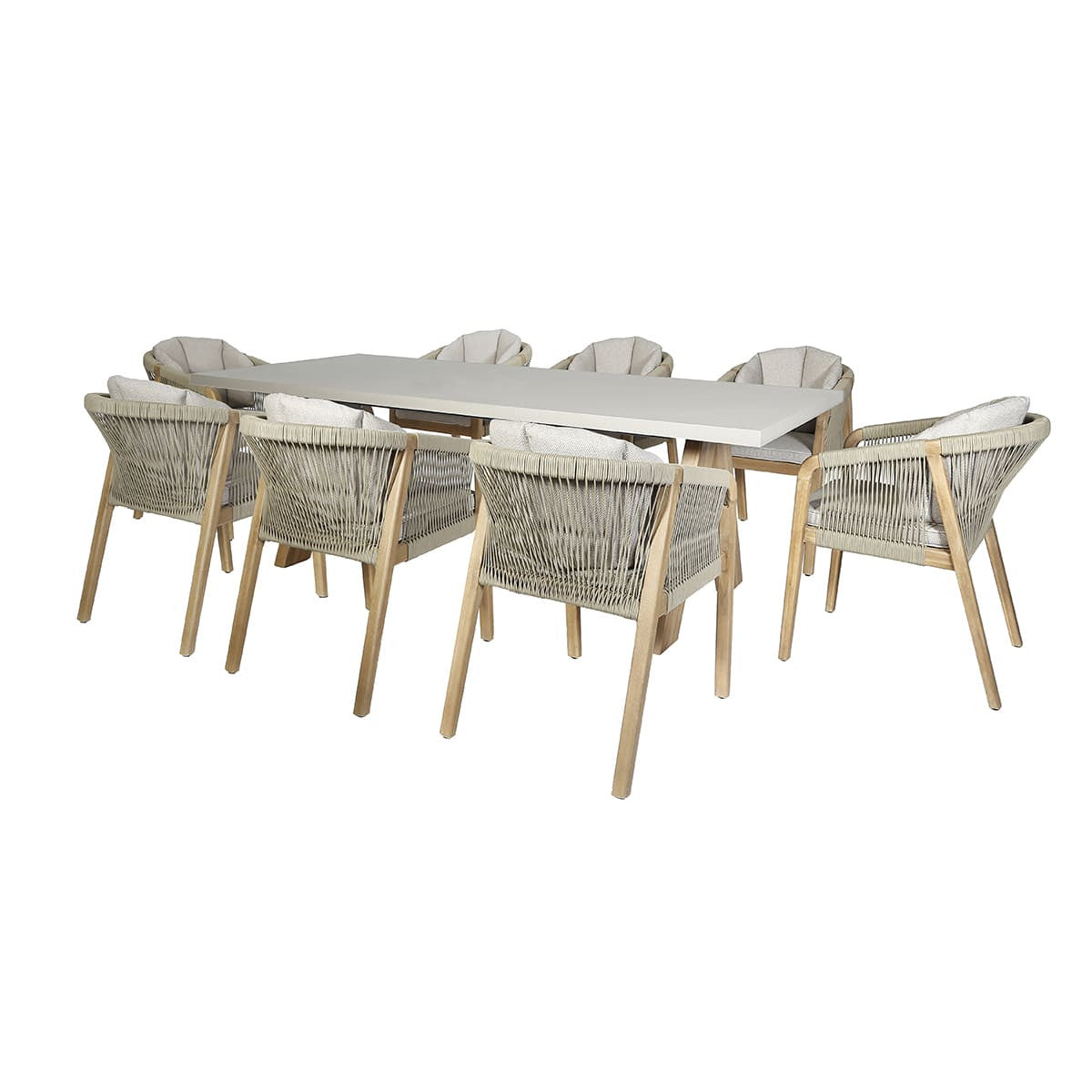Martinique Acacia Wood Light Brown Rope Outdoor Dining Set | 8 Seater