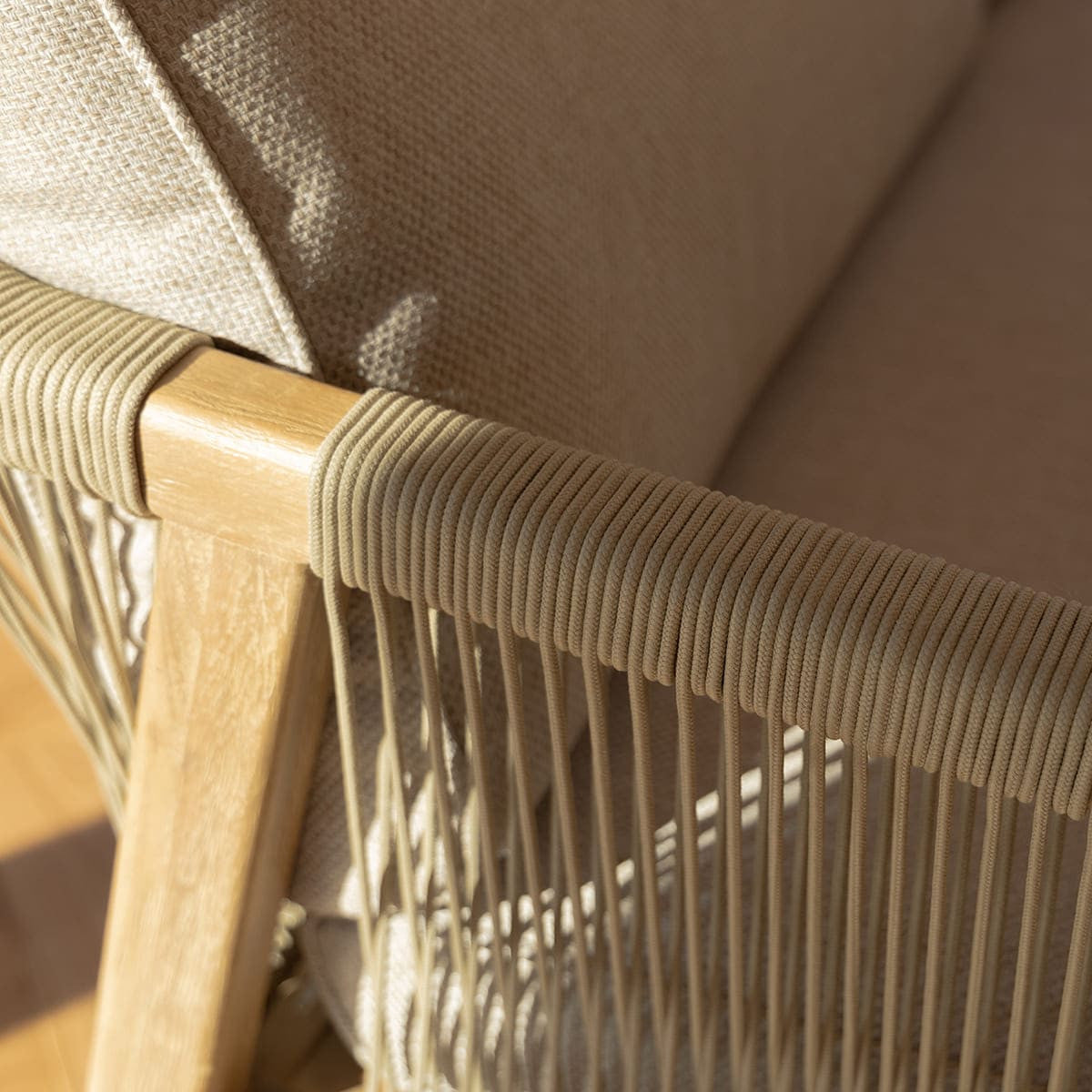 Maze Martinique Acacia Wood Light Brown Rope Outdoor Corner Sofa Set | 6 Seater