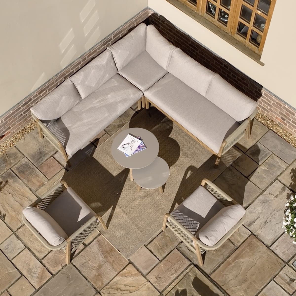 Maze Martinique Acacia Wood Light Brown Rope Outdoor Corner Sofa Set | 6 Seater