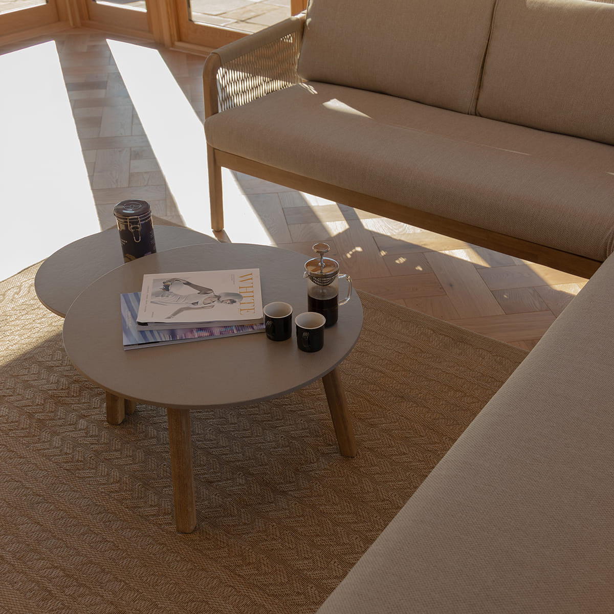 Maze Martinique Acacia Wood Light Brown Rope Outdoor Corner Sofa Set | 6 Seater