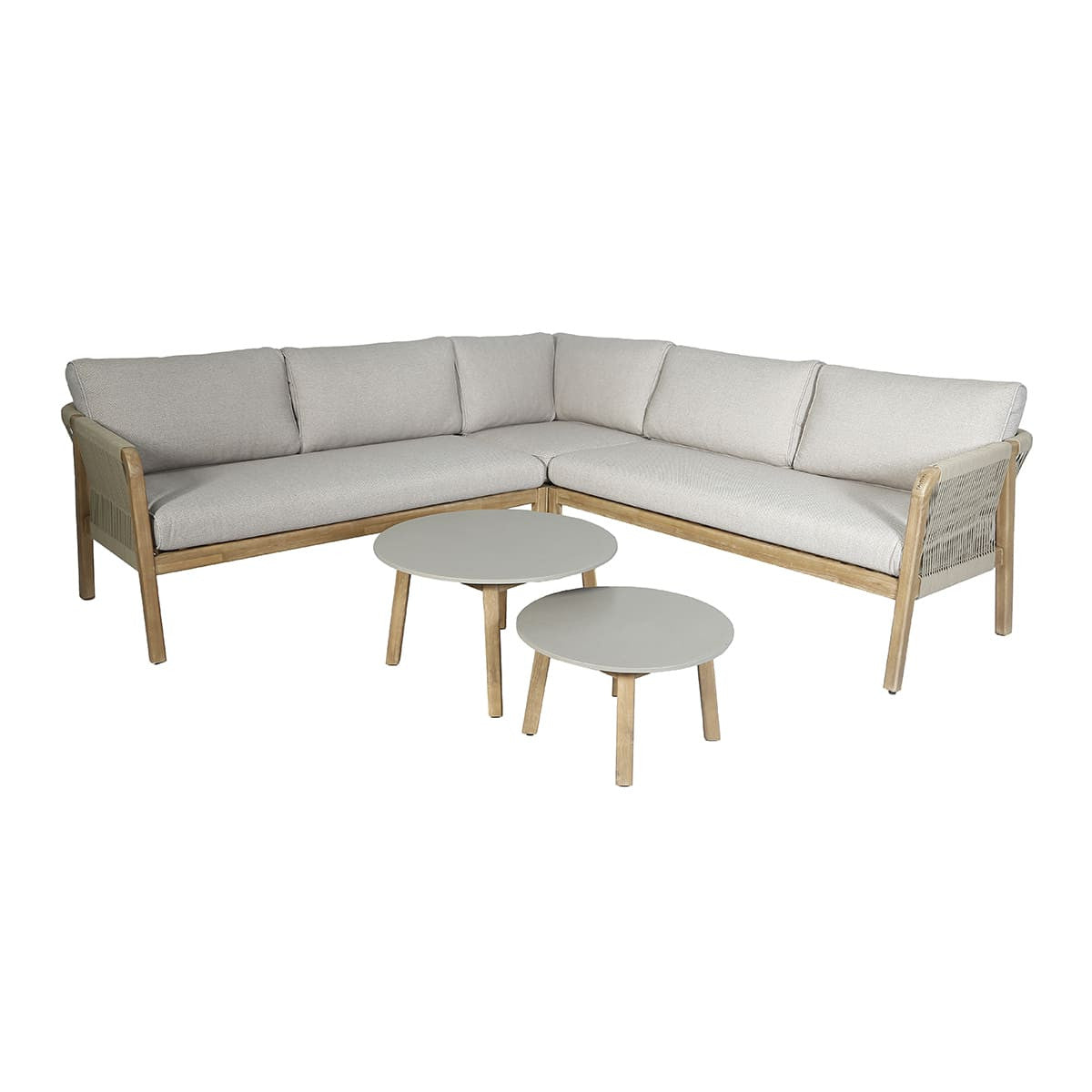 Maze Martinique Acacia Wood Light Brown Rope Outdoor Corner Sofa Set | 6 Seater