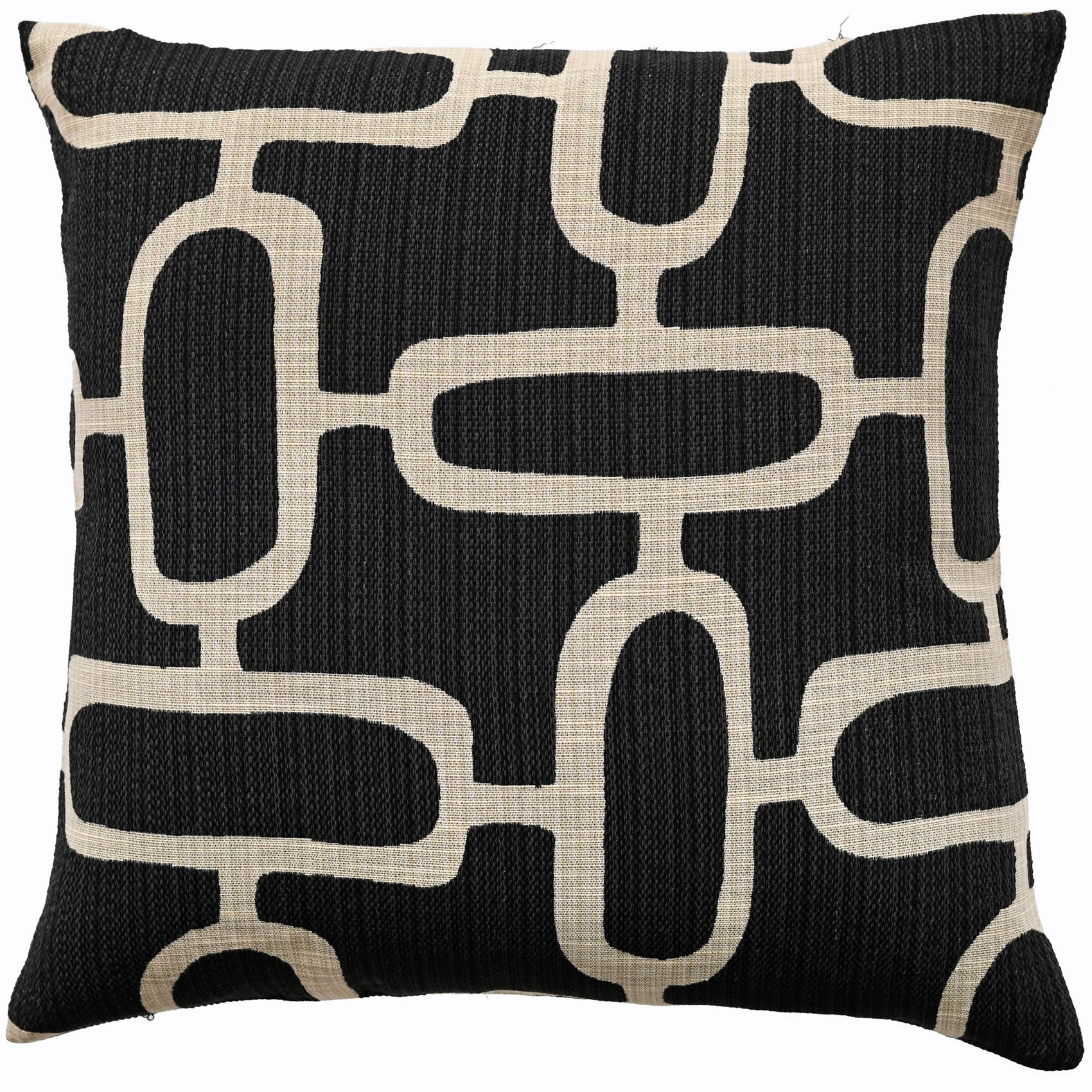 Malini Edison Abstract Chains Jacquard Black & Cream Square Cushion 50x50 - CLEARANCE