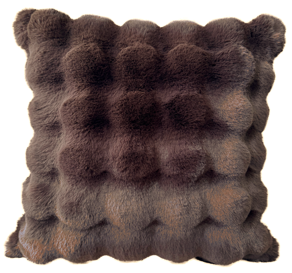 Malini Soft Bubble Cushion In Faux Rabbit Choc Square Cushion 50x50