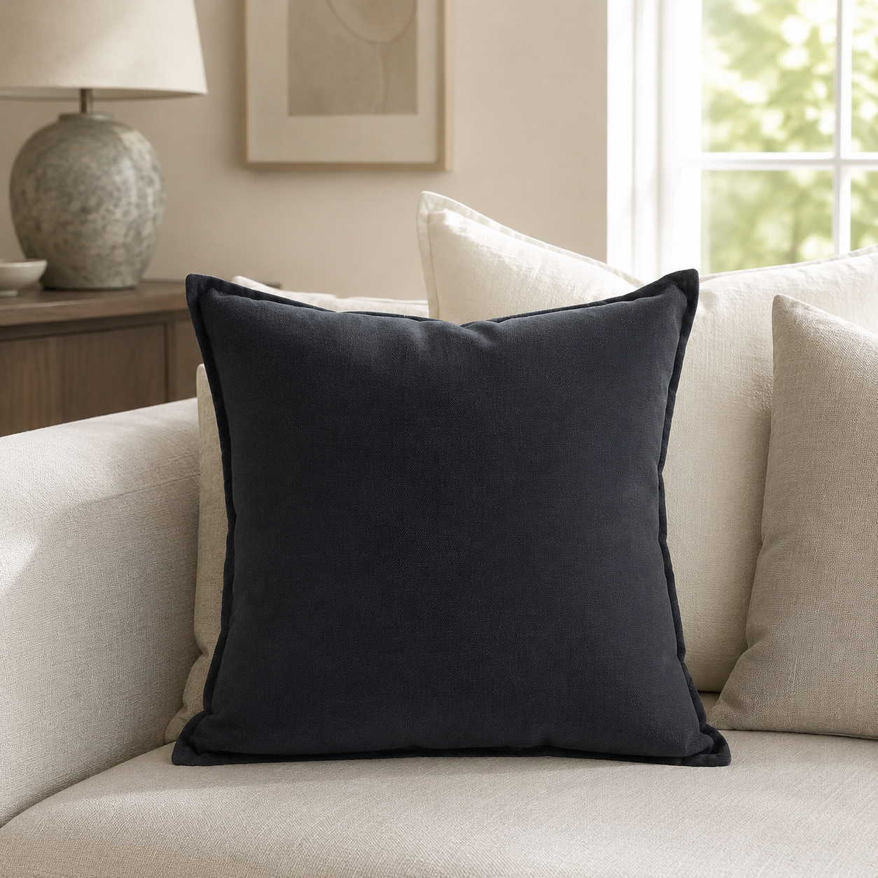 Malini Tia Black Velvet Cushion 50x50 lifestyle image