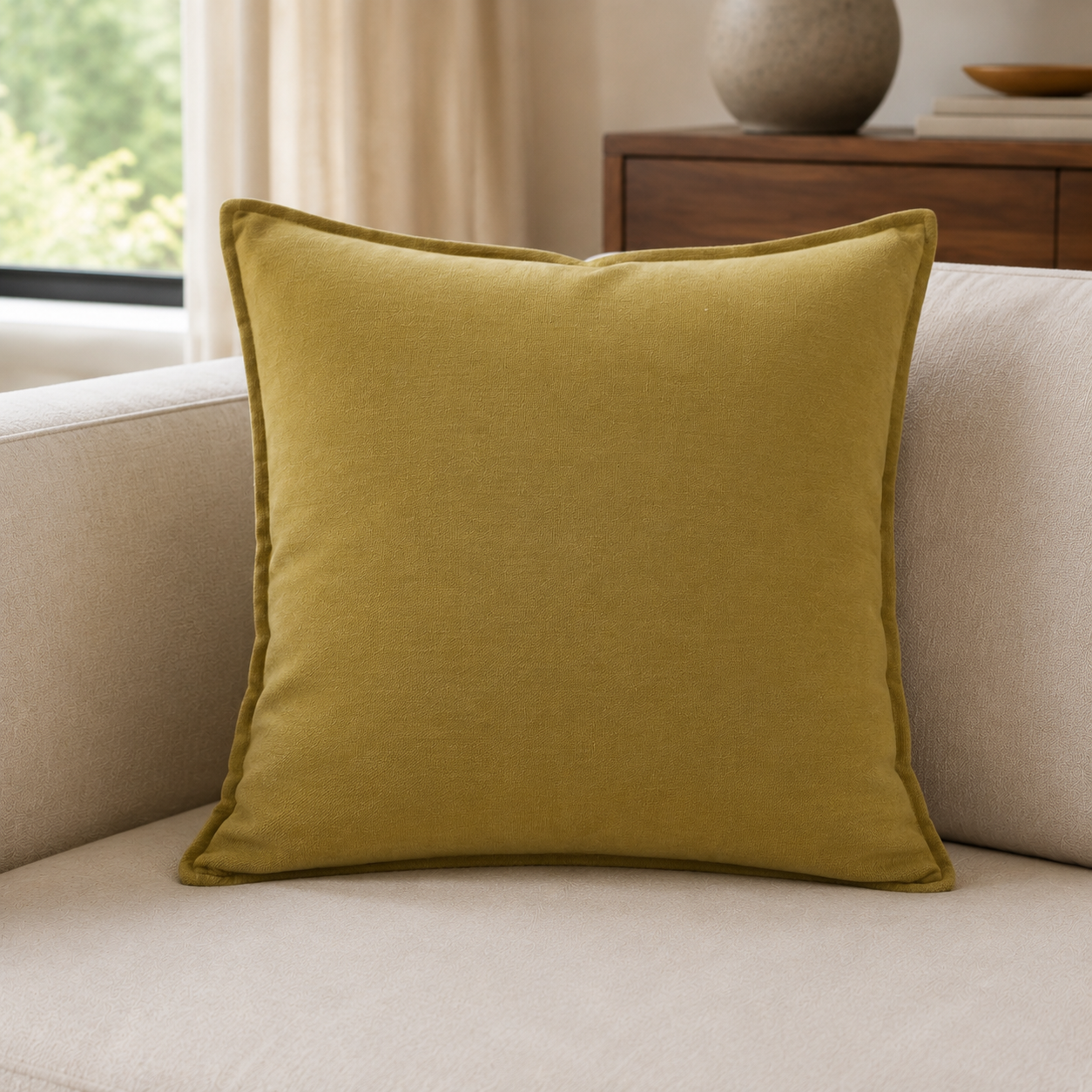 Malini Tia leaf Green Square Cushion 50x50 lifestyle image