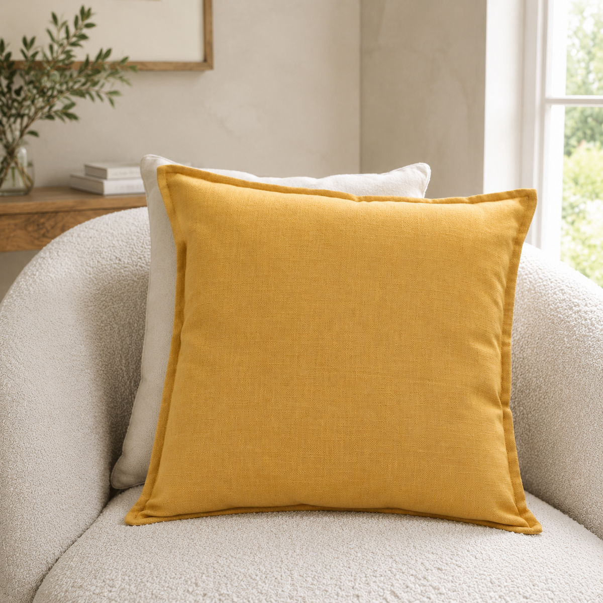 Malini Tia Mustard Yellow 50x50 cushion lifestyle image