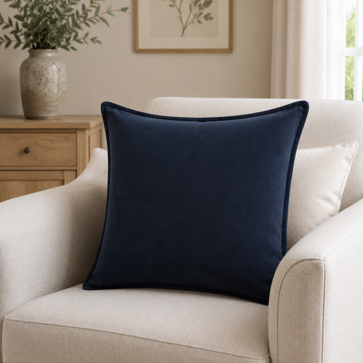 Malini Tia Navy 50x50 cushion lifestyle image
