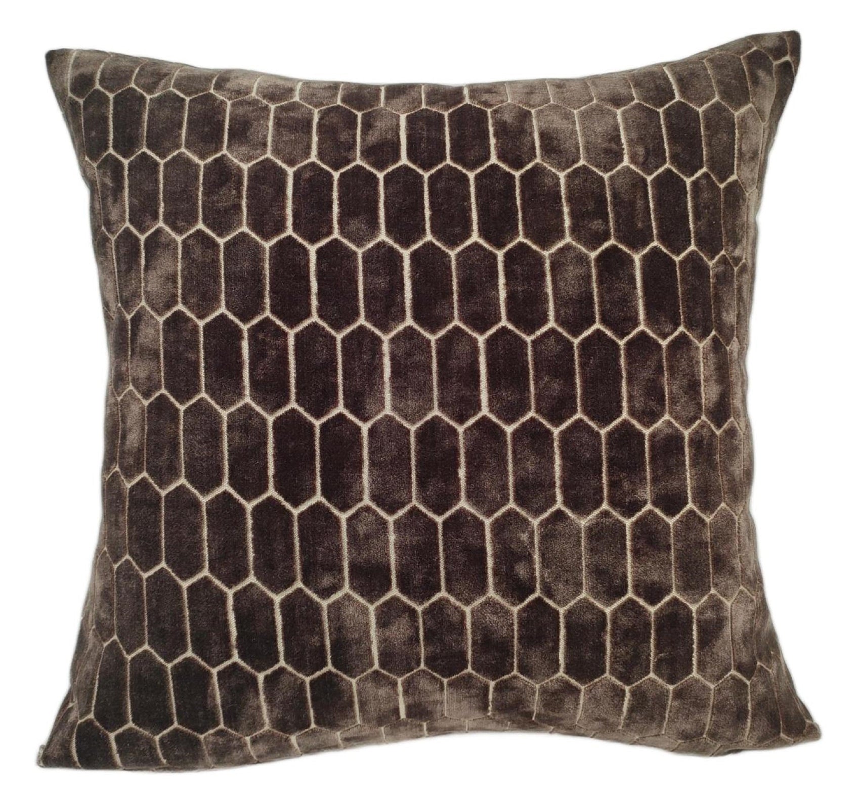 Malini Cut Velvet Honeycombe Choc Square Cushion 56x56