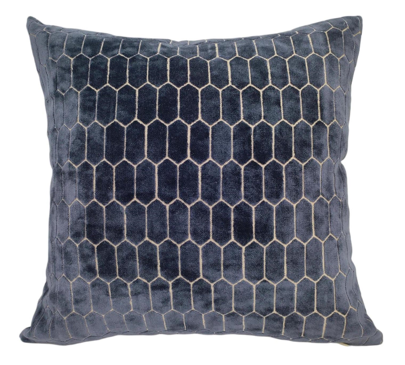 Malini Cut Velvet Honeycombe Navy Square Cushion 56x56