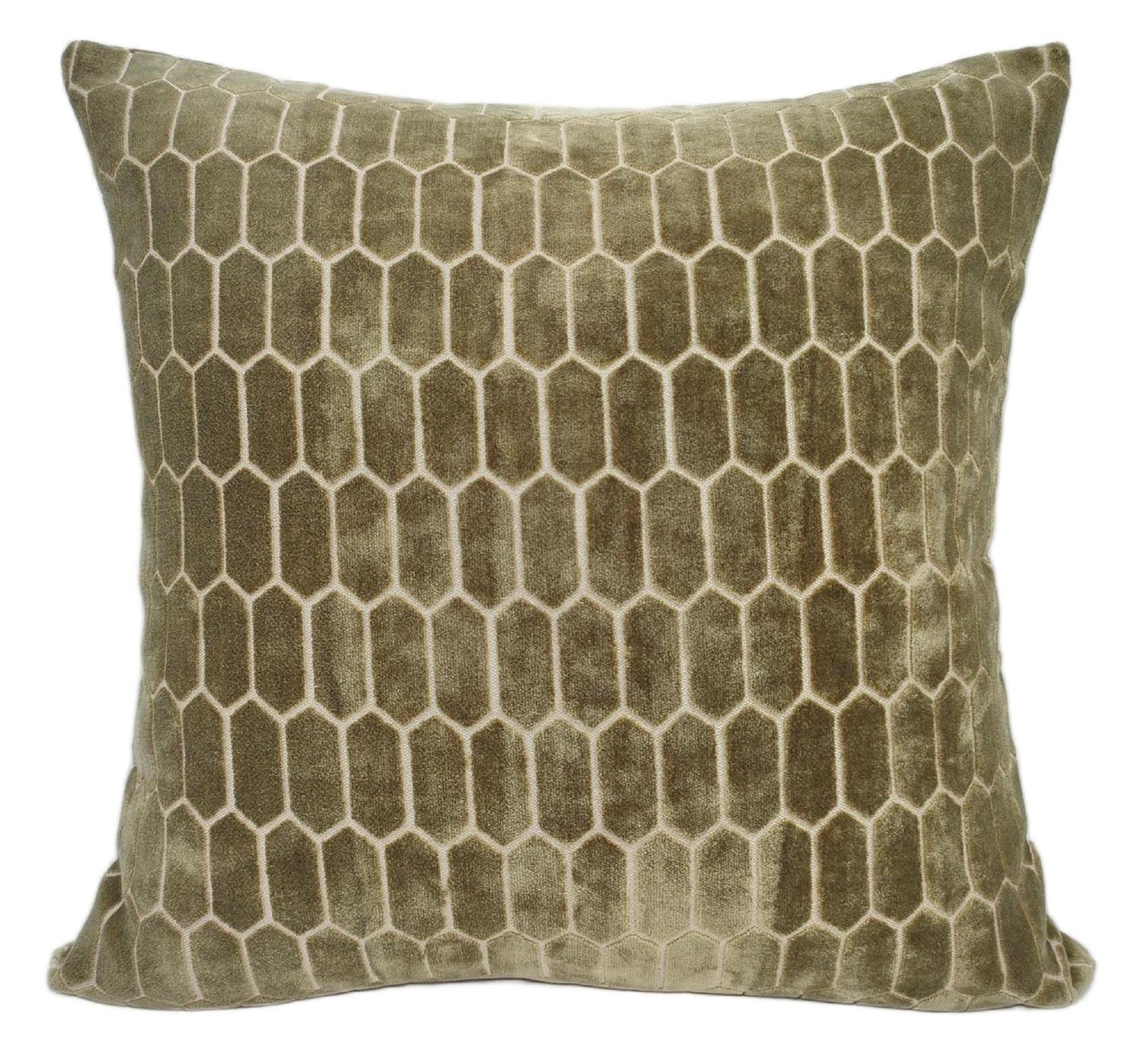 Malini Cut Velvet Honeycombe Olive Square Cushion 56x56
