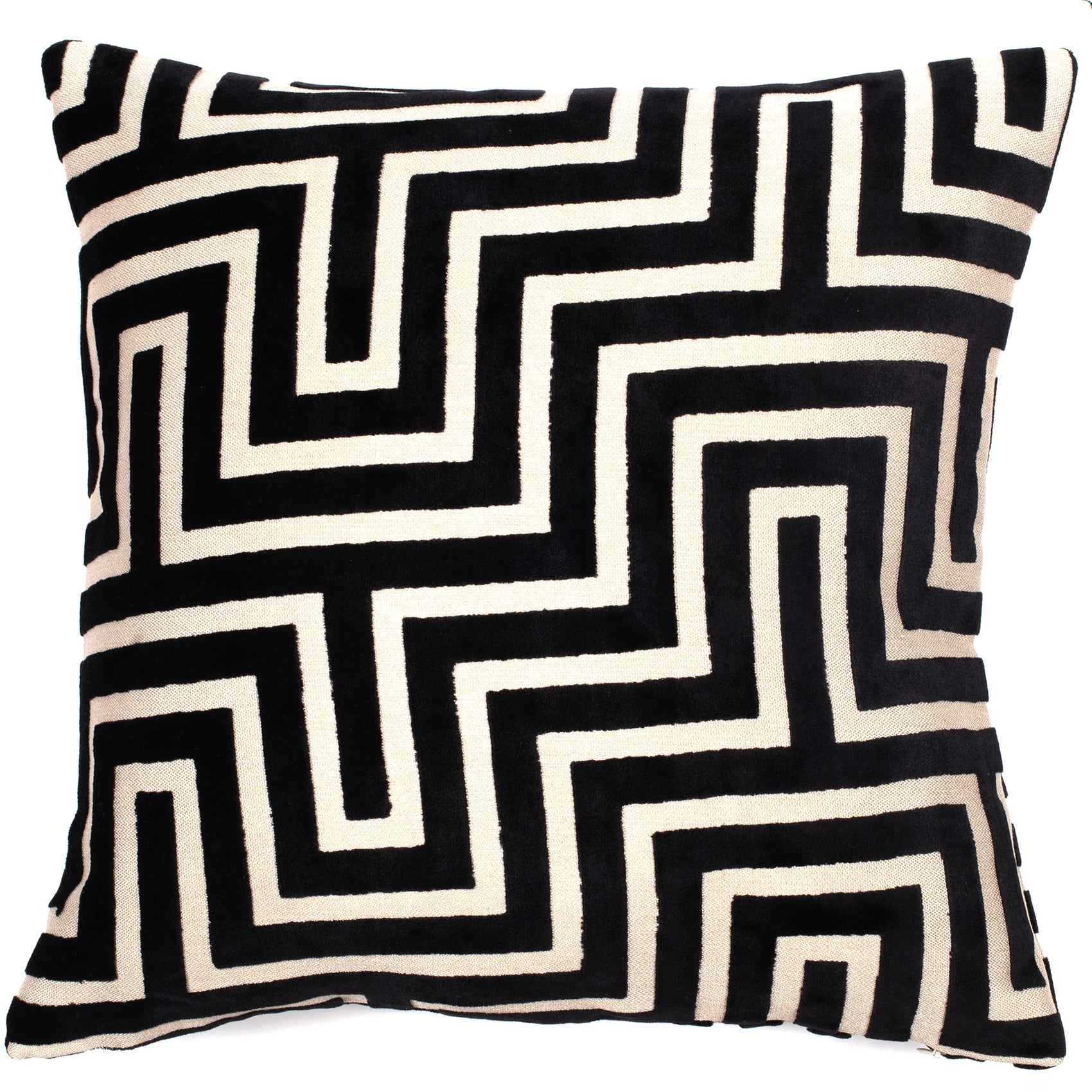 Malini Amazing Maze Velvet Black & White Square Cushion 56x56