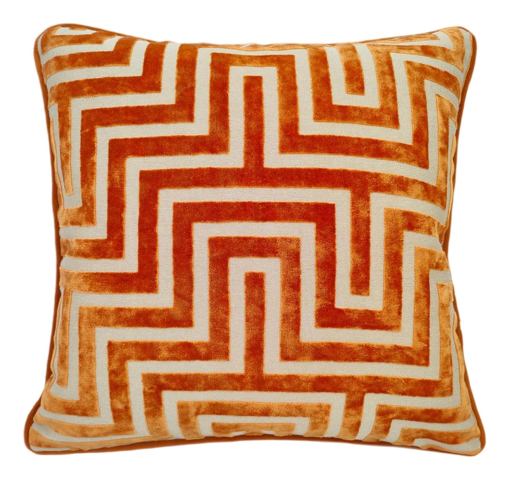 Malini Pm Maze Cut Velvet Orange Square Cushion 56x56