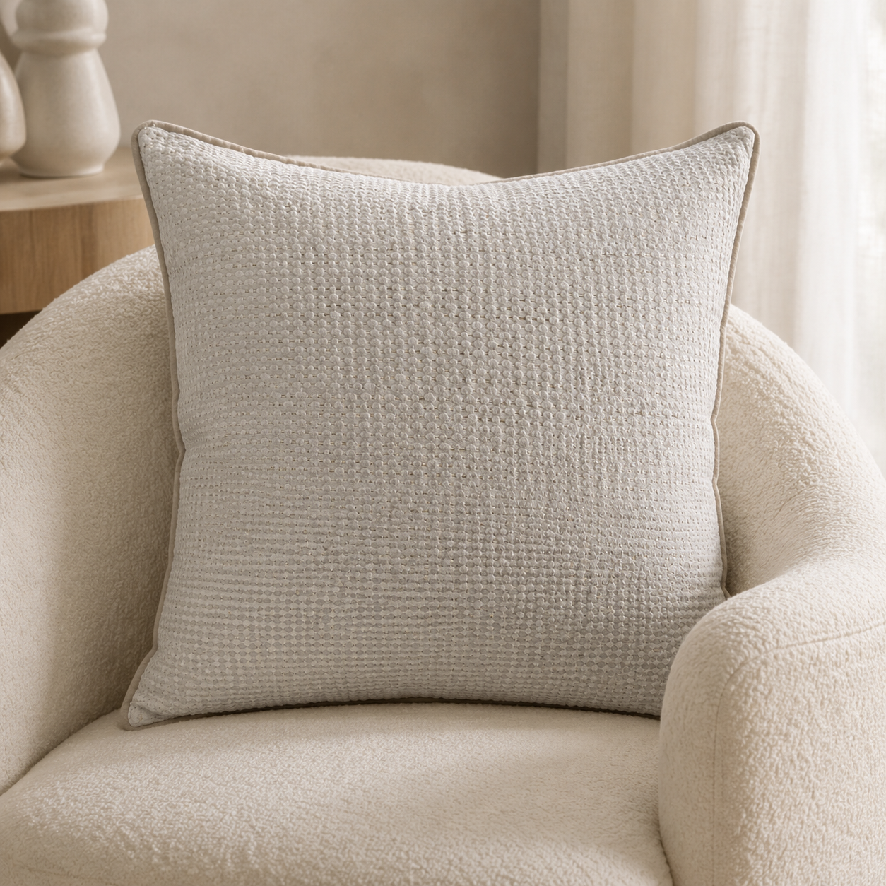Malini Taupe Sparkle Linear Jaq Square Cushion 56x56 lifestyle image