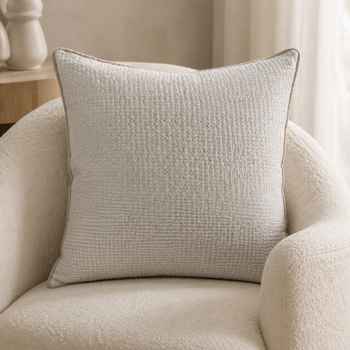 Malini Taupe Sparkle Linear Jaq Square Cushion 56x56 lifestyle image