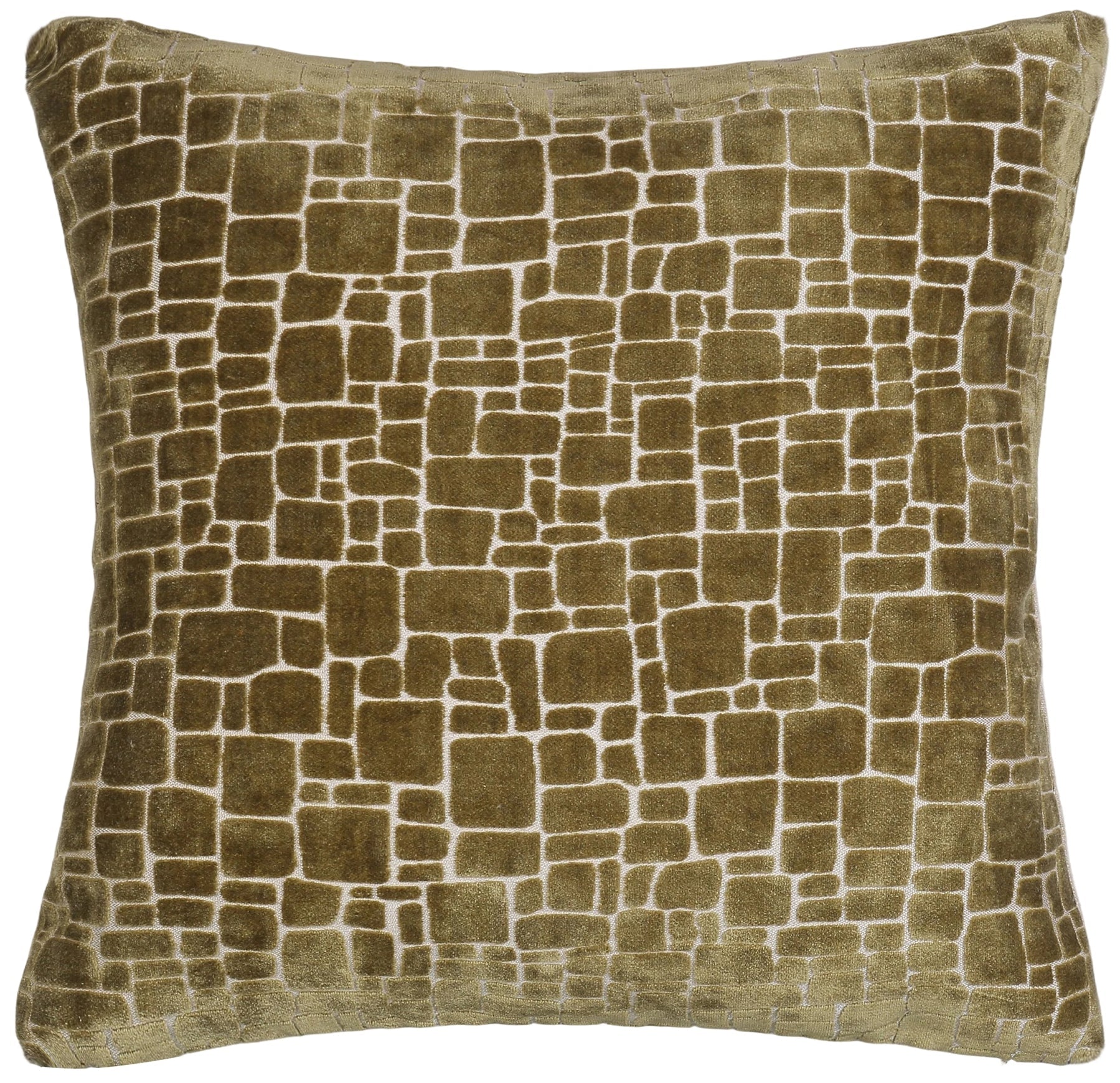 CUT VELVET ABSTRACT SQUARES  OLIVE 56X56
