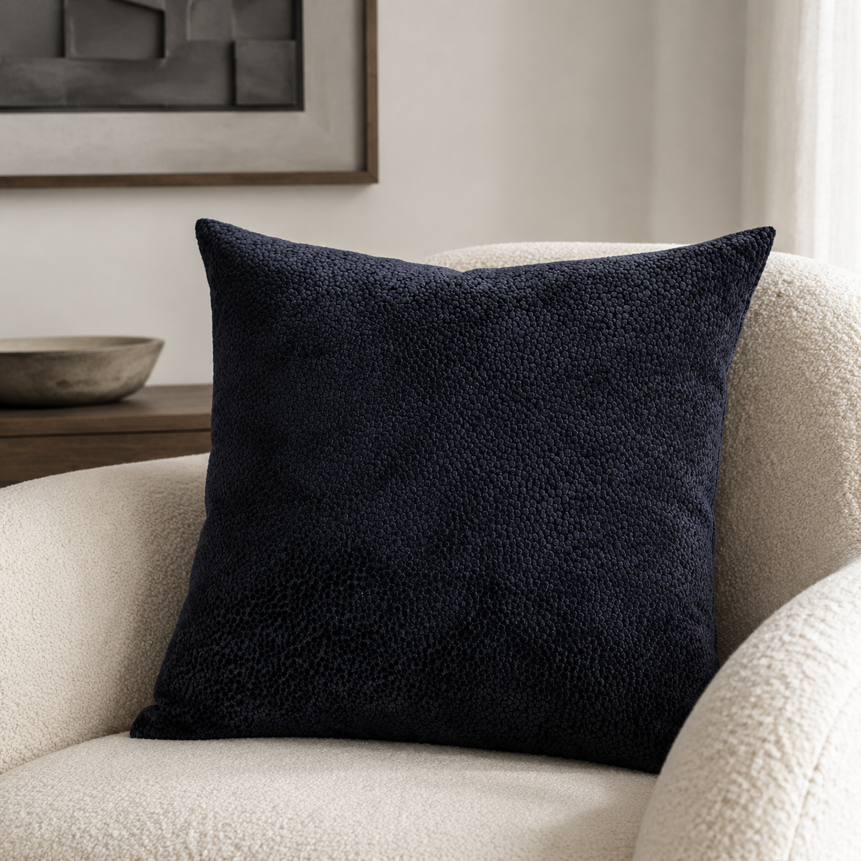 Malini Bingham Velvet Dots In Black Square Cushion 56x56 lifestyle image