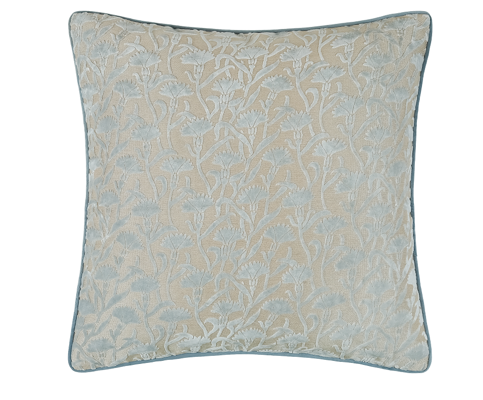 CUT VELVET FLORAL BABY BLUE REV   50 X 50
