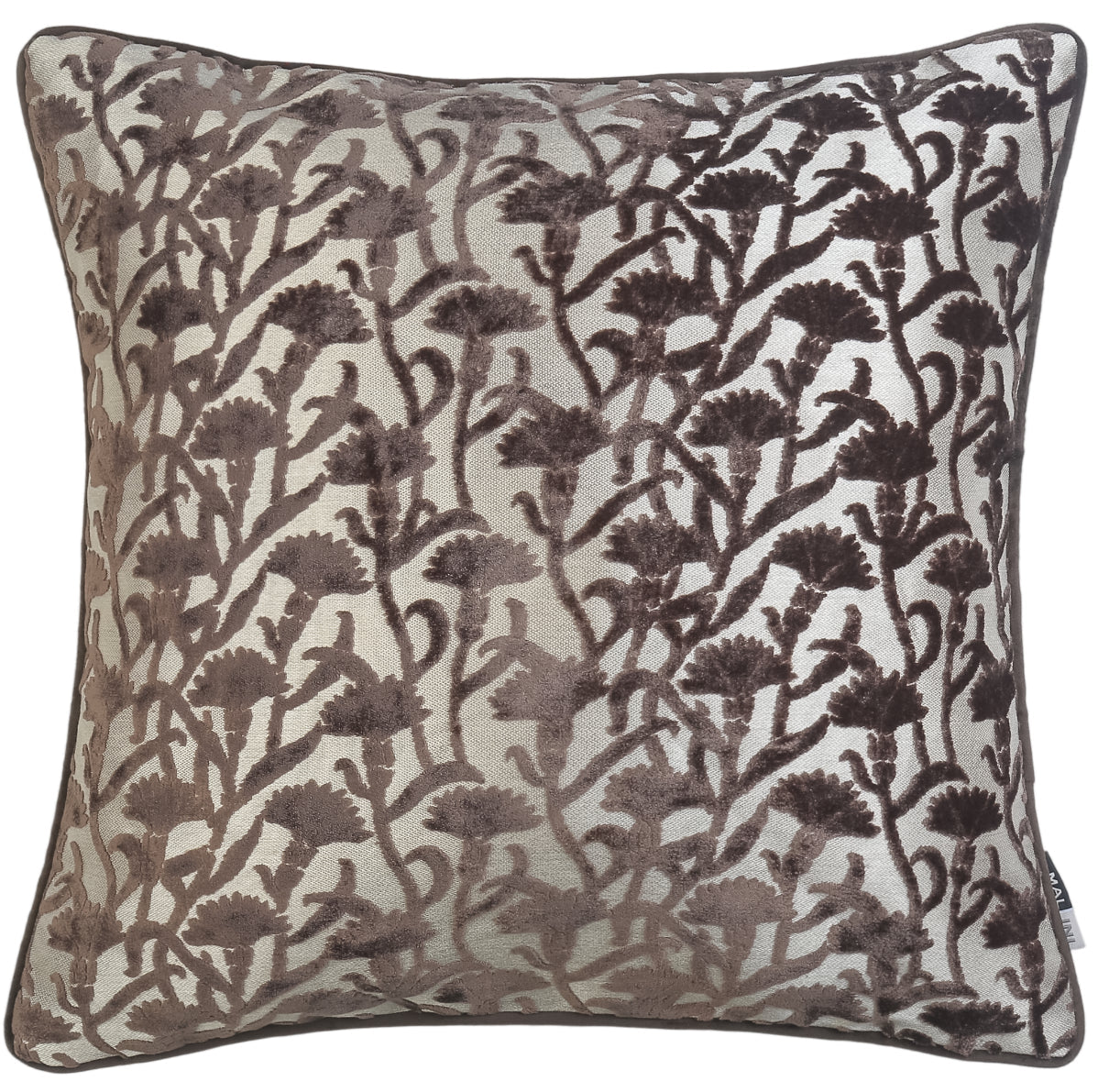 Malini Cut Velvet Floral Choc Rev Velvet Square Cushion 50x50