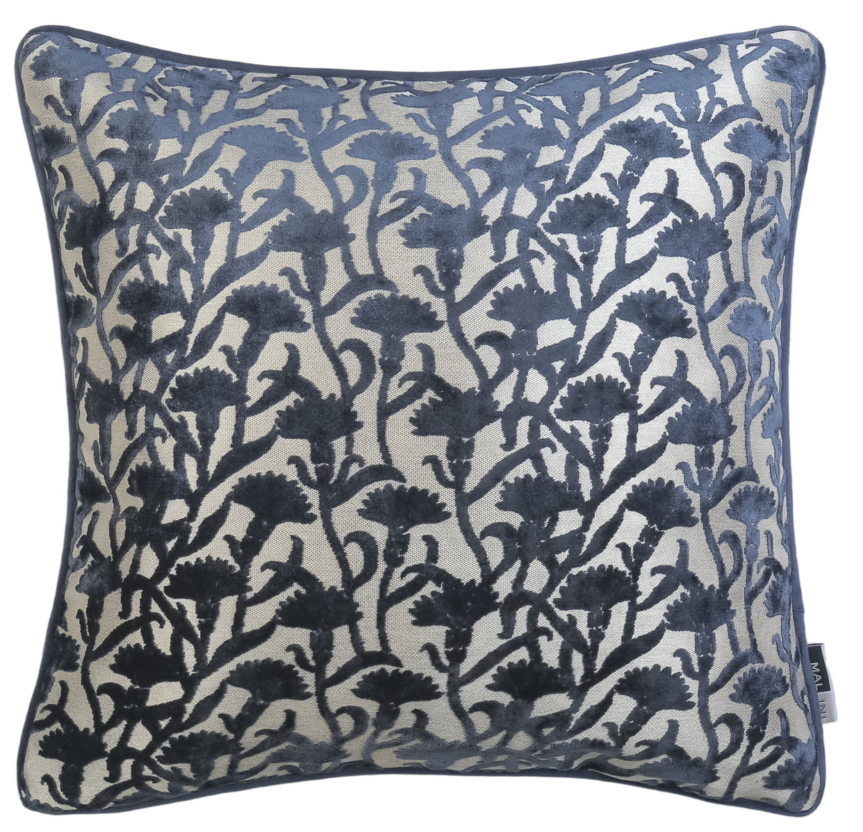 Malini Cut Velvet Floral Navy Rev Square Cushion 50x50