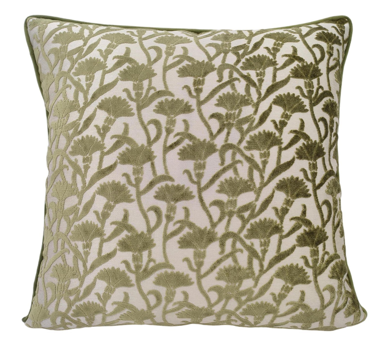 Malini Cut Velvet Floral Olive Rev Velvet Square Cushion 50x50