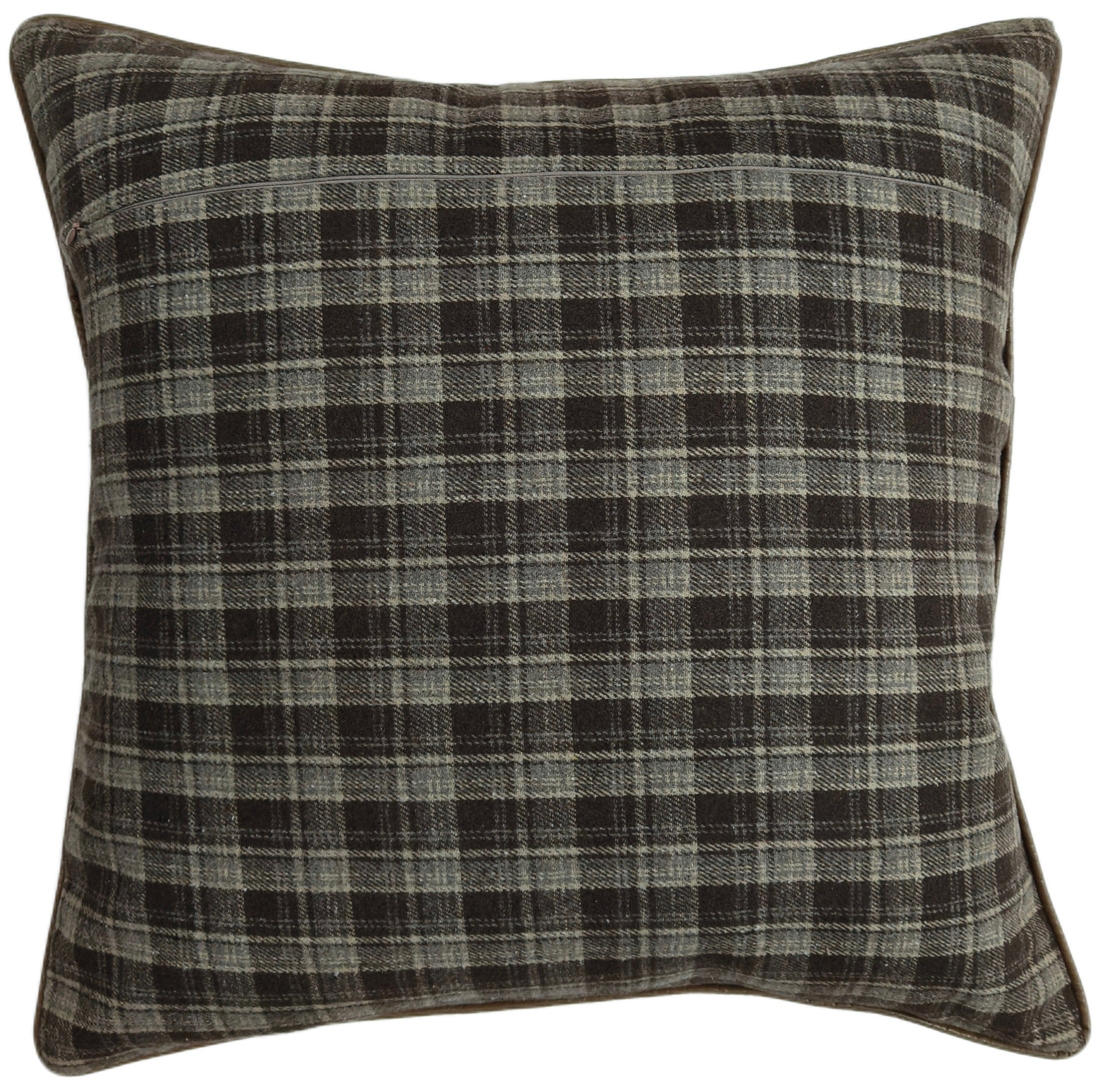 PM BROWN PLAID WITH FAUX LEATHER PIPING 56 X 56