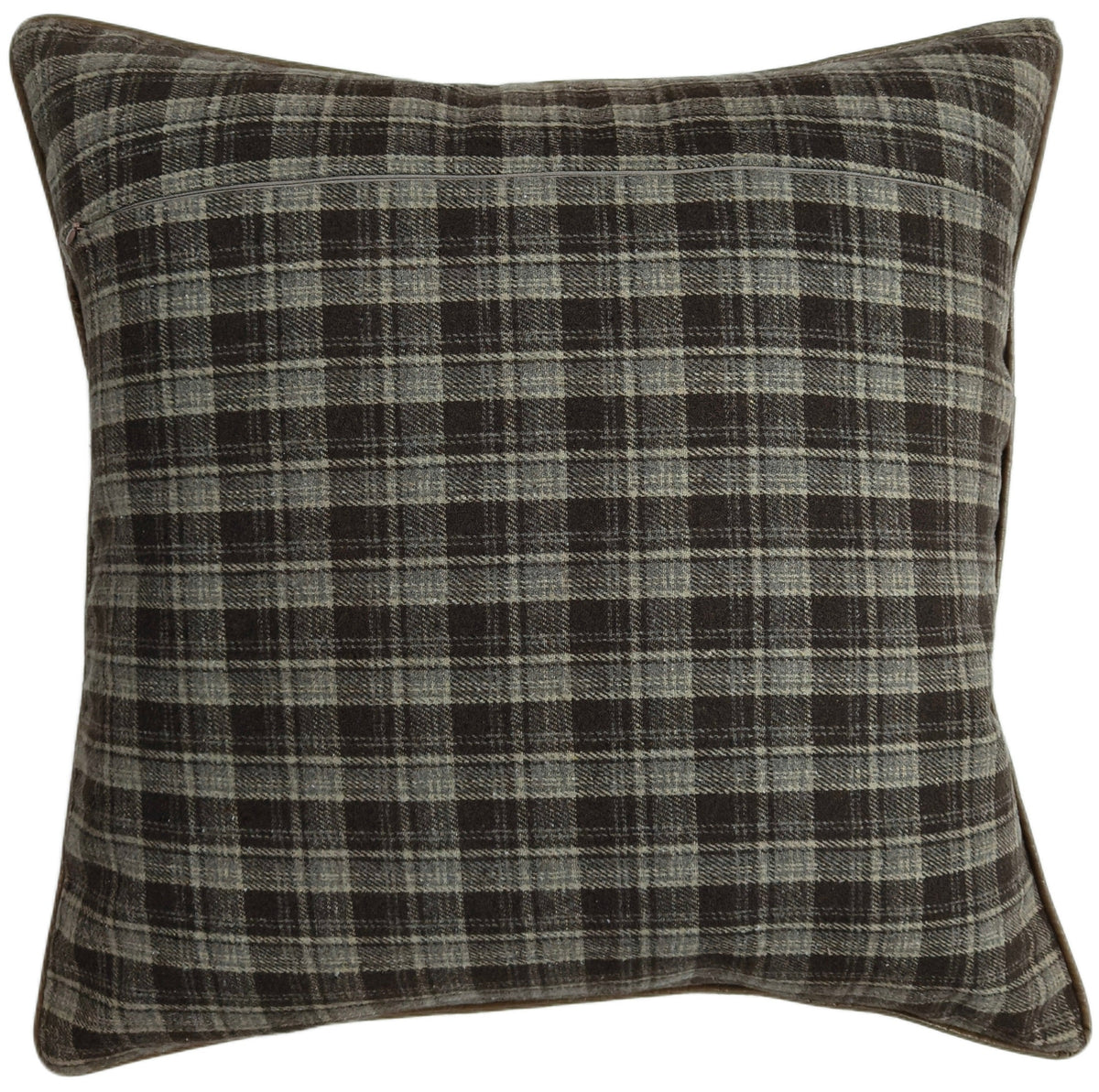 PM BROWN PLAID WITH FAUX LEATHER PIPING 56 X 56