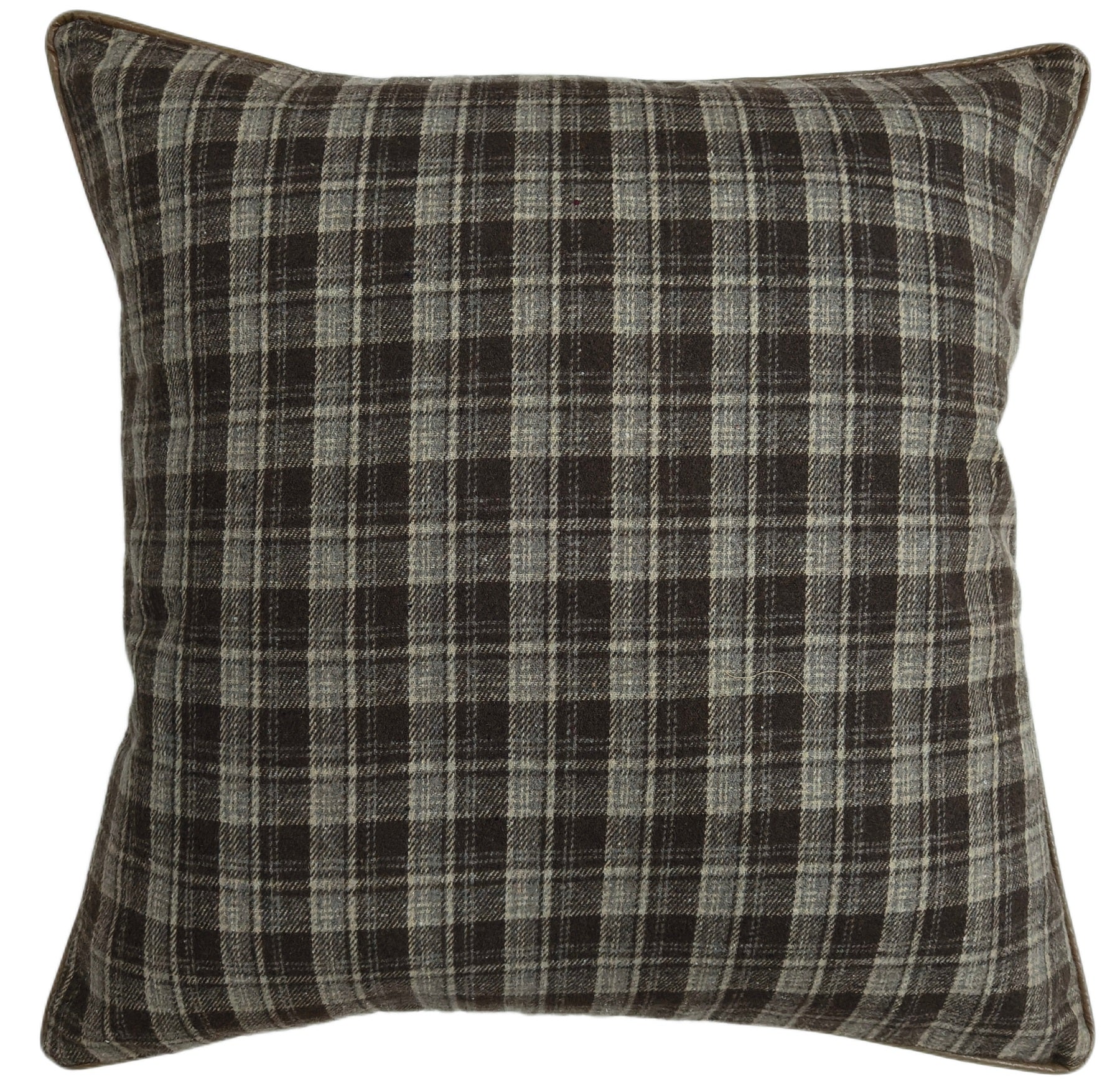 PM BROWN PLAID WITH FAUX LEATHER PIPING 56 X 56