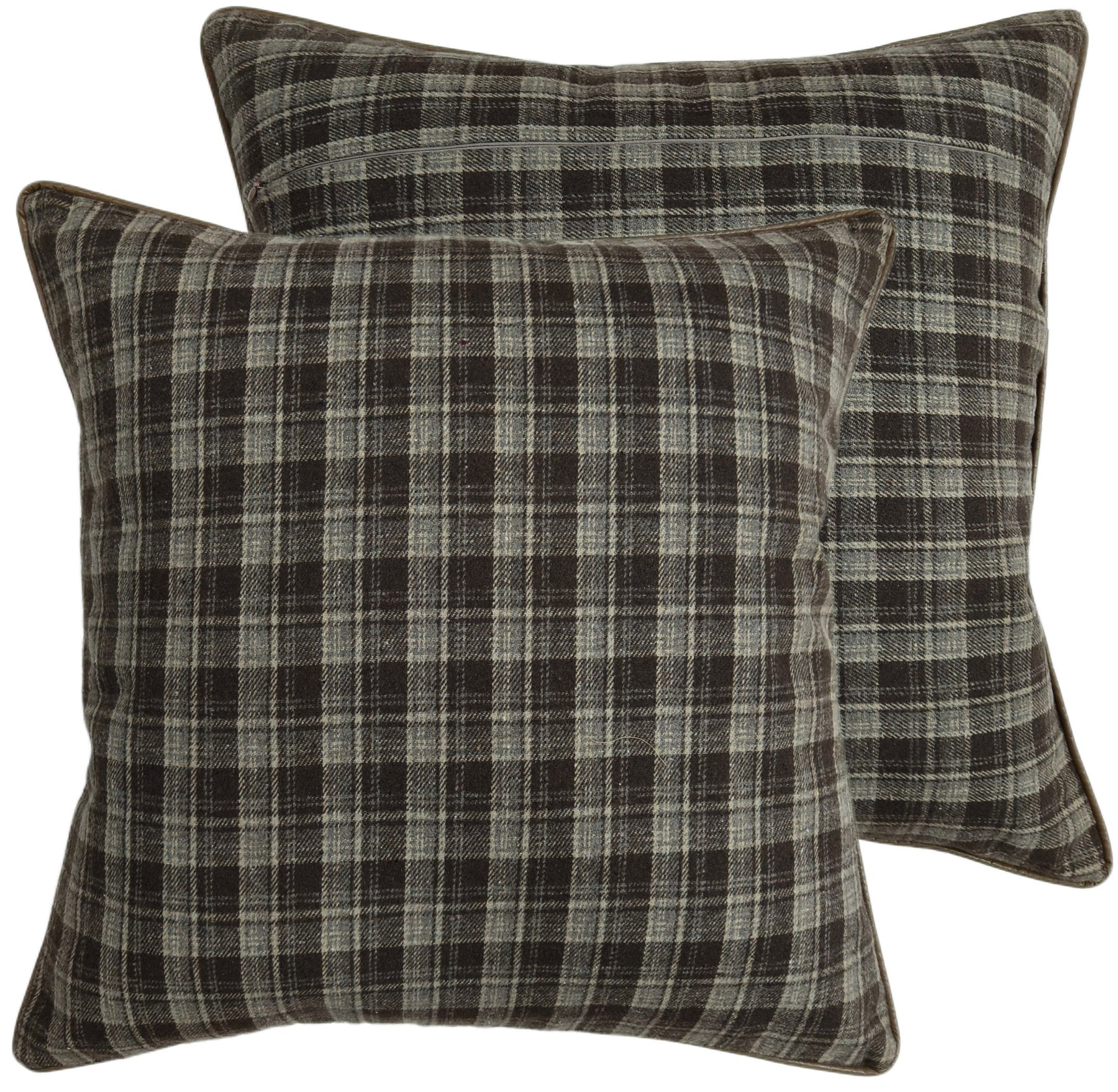 PM BROWN PLAID WITH FAUX LEATHER PIPING 56 X 56