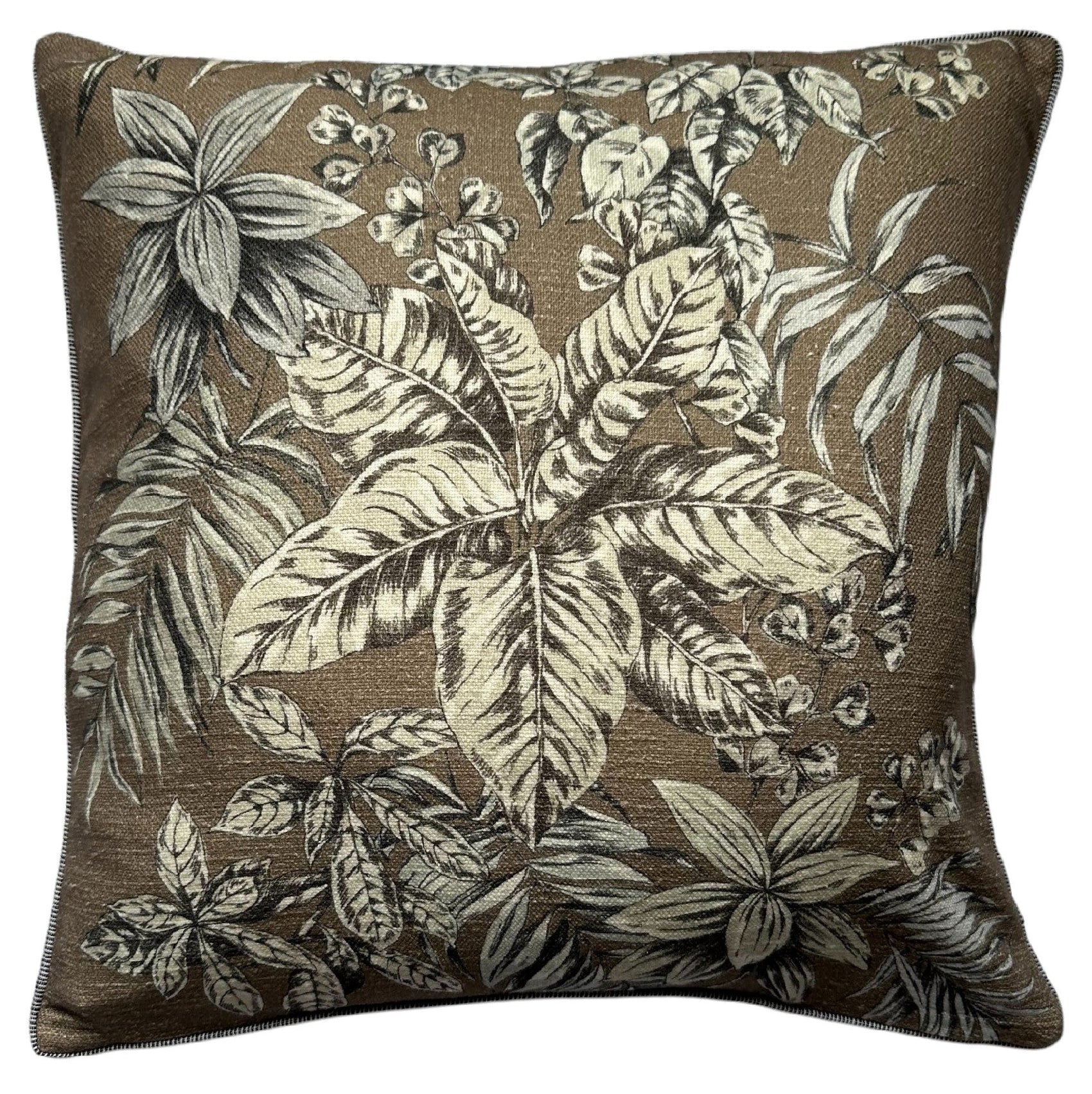 Malini Taupe Floral Printed Square Cushion 50x50