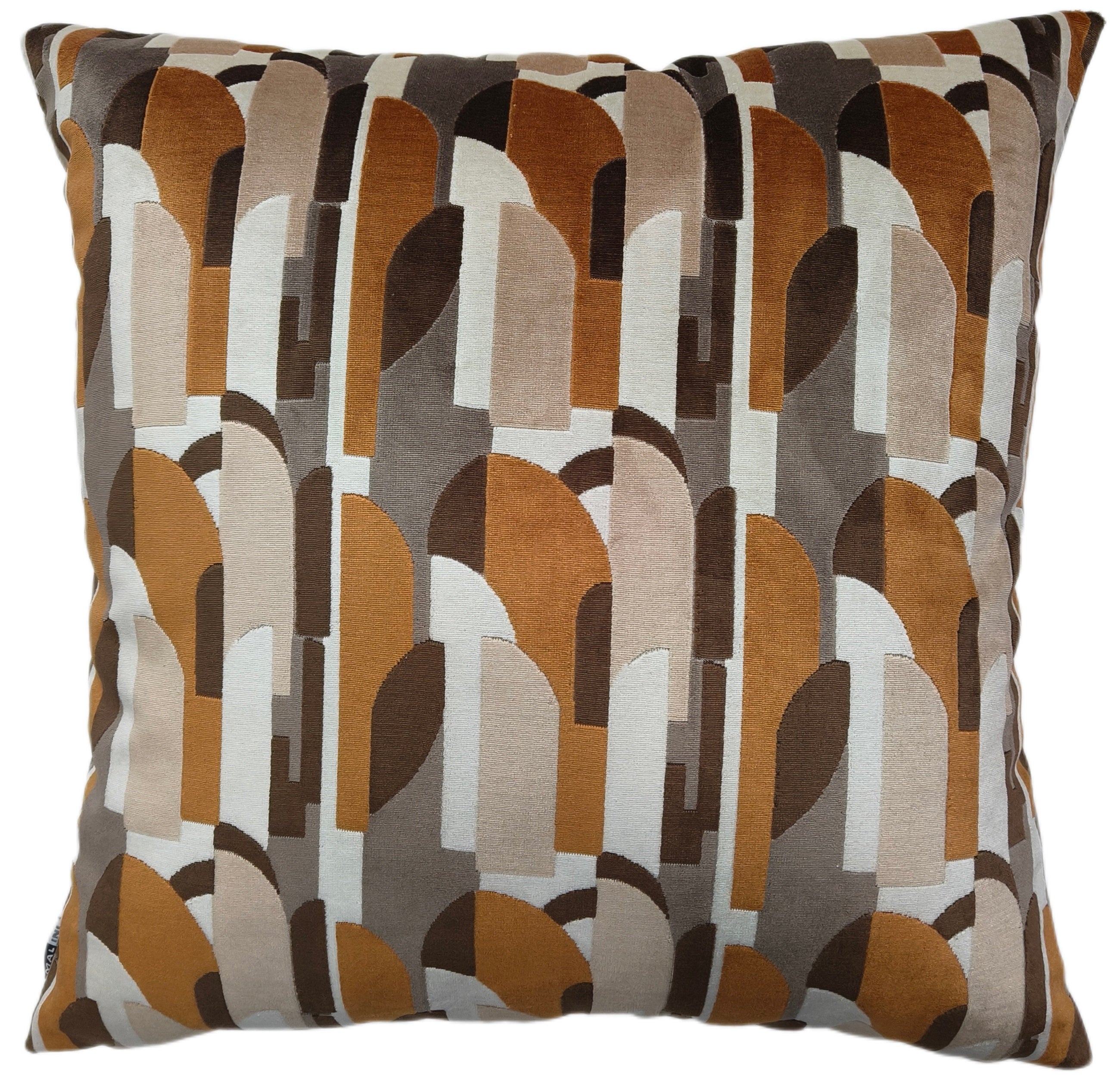 CUT VELVET ART DECO RUST CREAM AND TAUPE 50 X 50