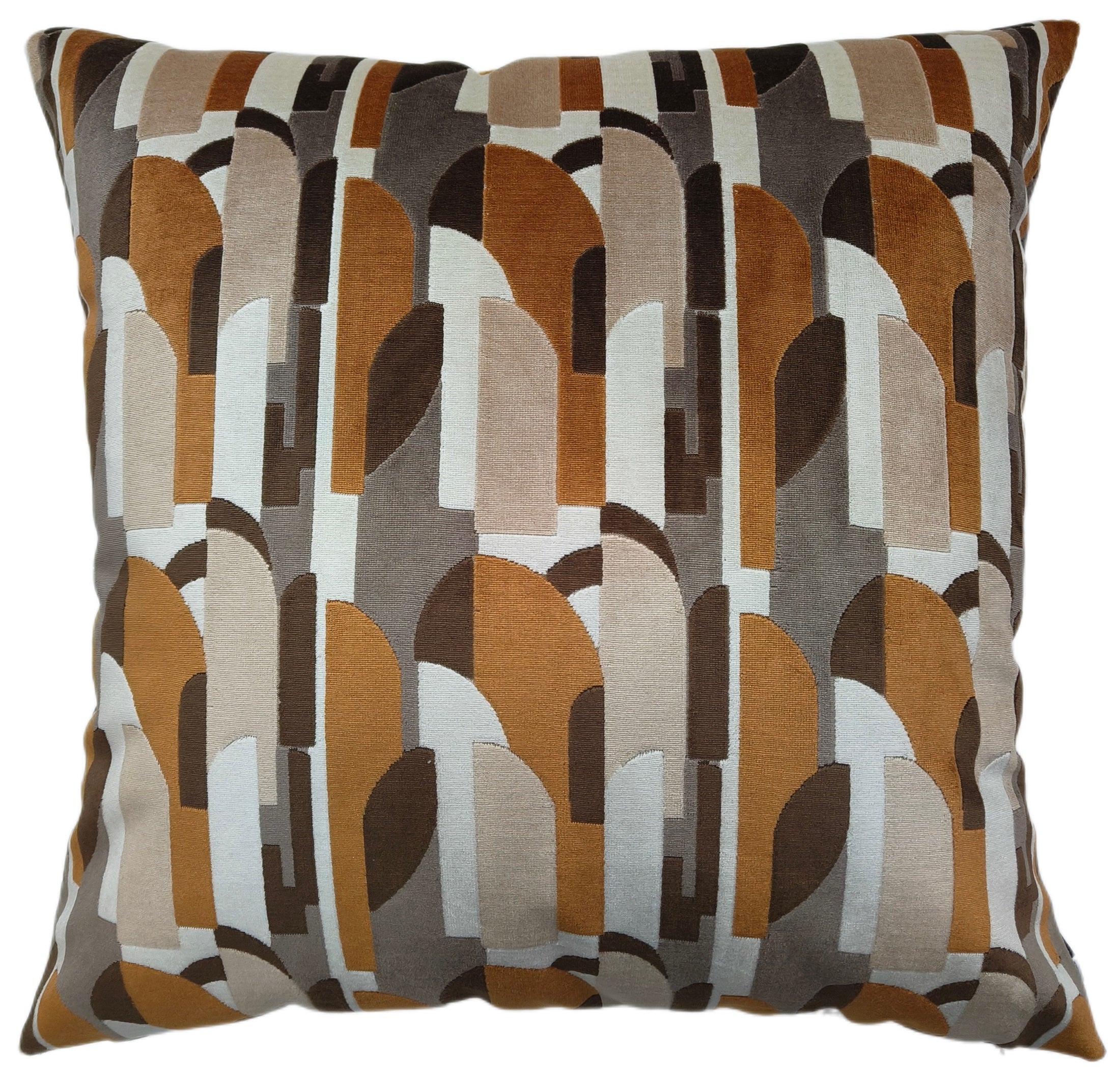 CUT VELVET ART DECO RUST CREAM AND TAUPE 50 X 50