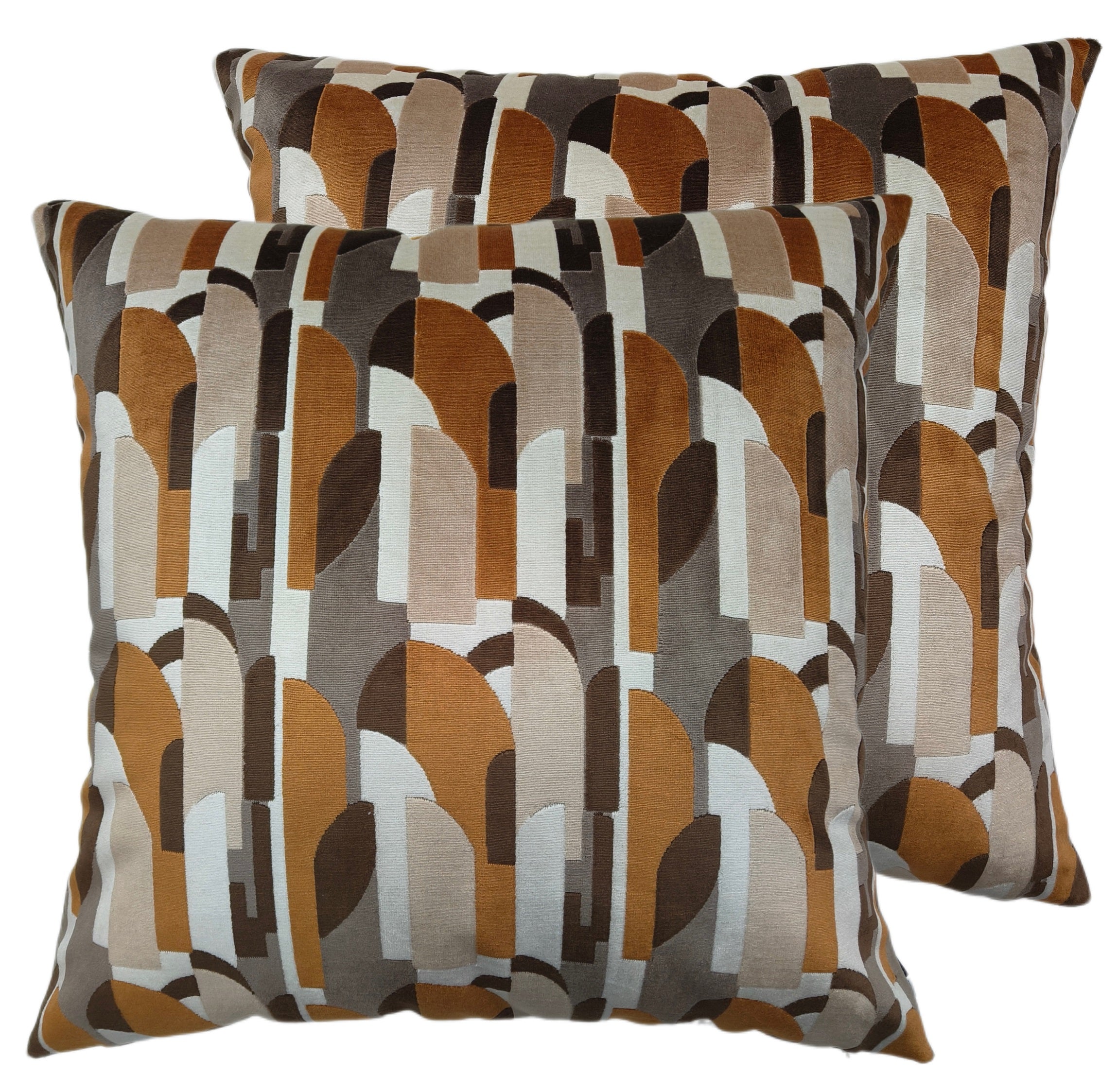 CUT VELVET ART DECO RUST CREAM AND TAUPE 50 X 50