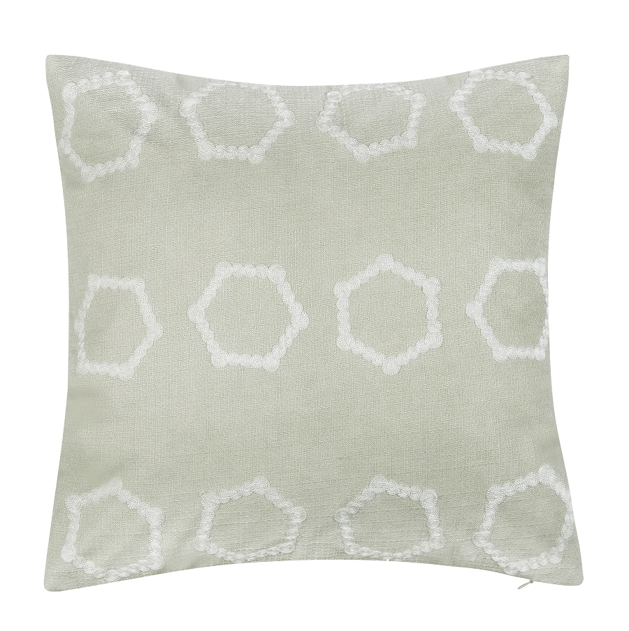 Malini Hexa Pale Green Faux Linen Square Cushion 50x50