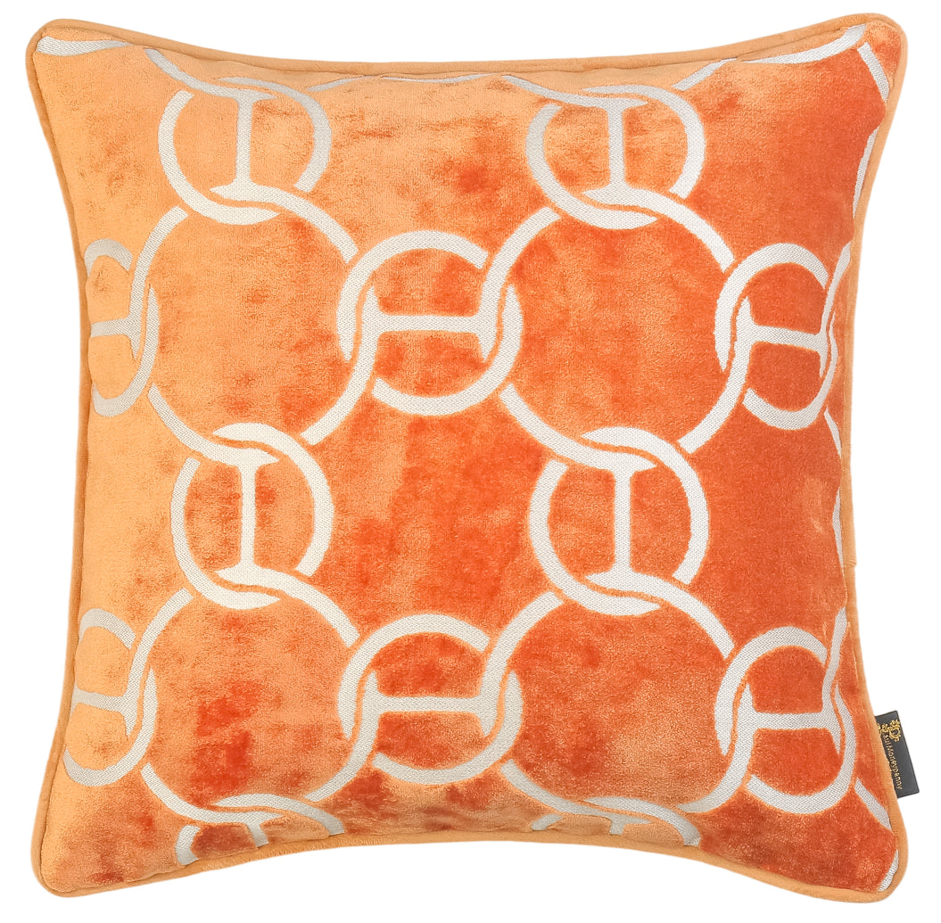 Malini Pm Chains Cut Velvet Orange Square Cushion 56x56