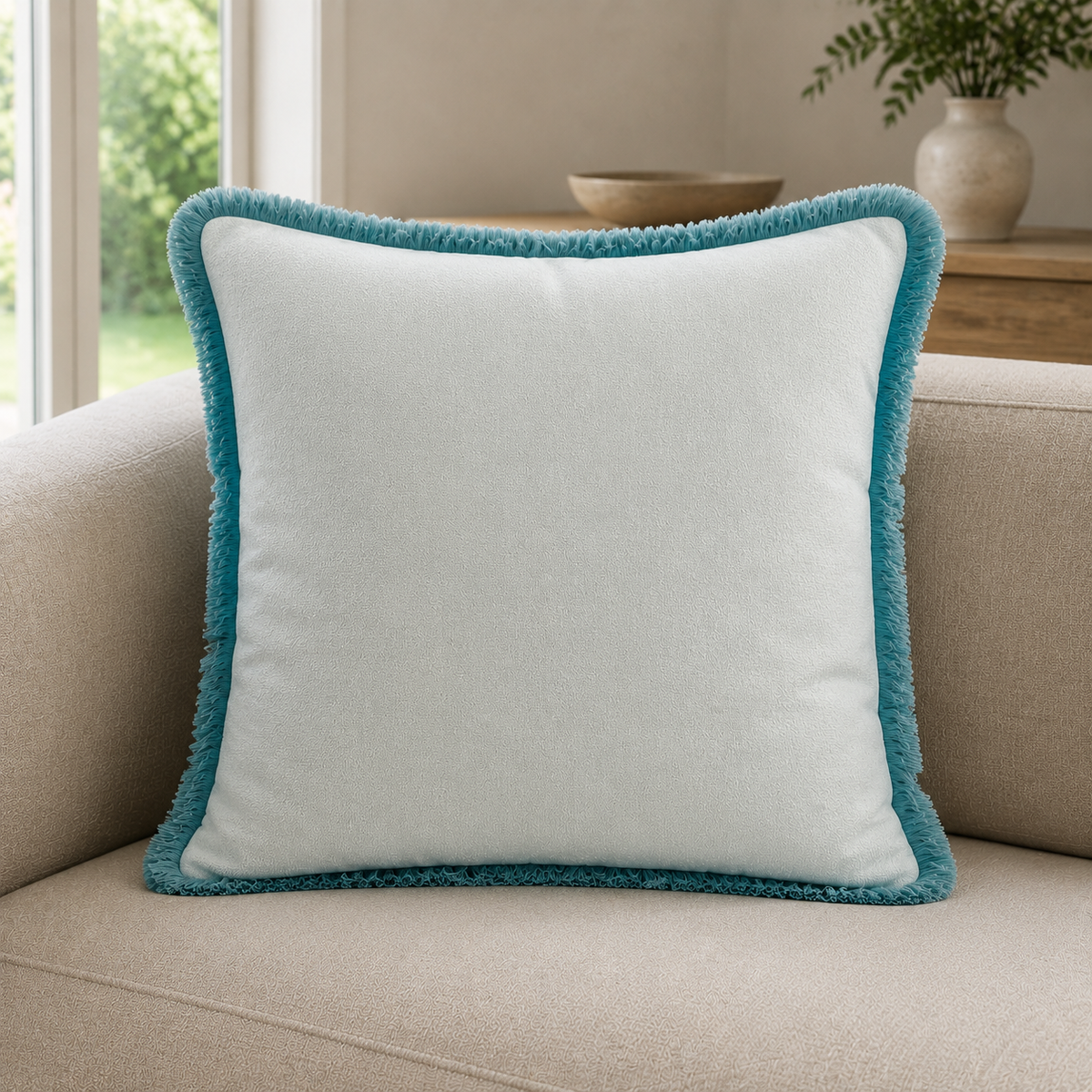 Malini Hugo Blue Slub Square Cushion 56x56 lifestyle image