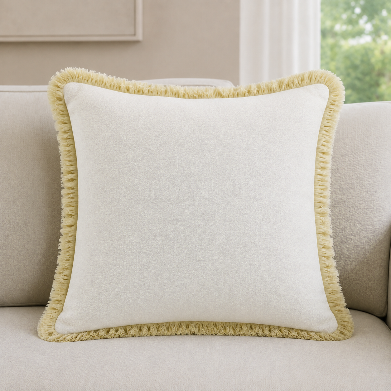 Malini Hugo Buttercup Yellow Slub Square Cushion 56x56 lifestyle image