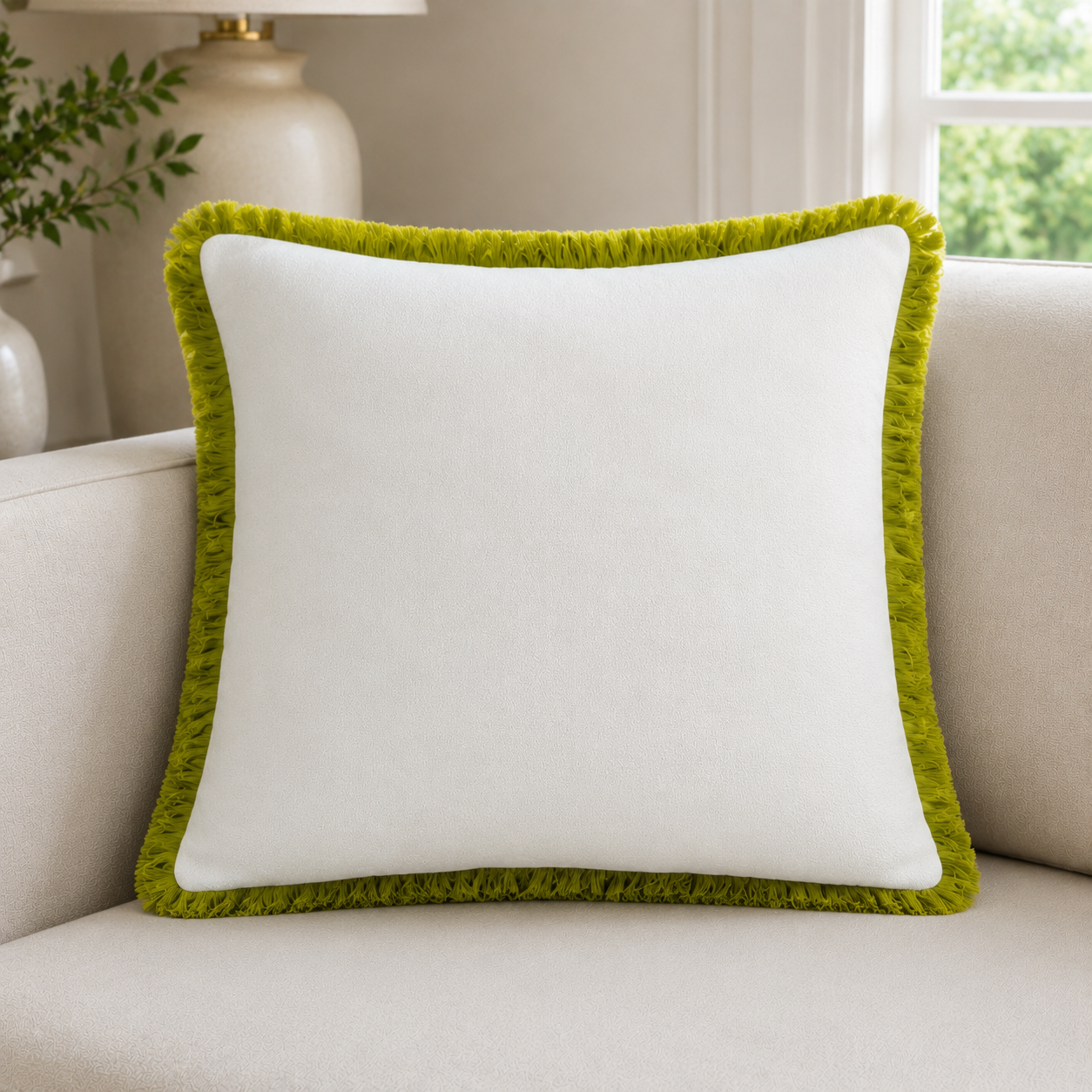 Malini Hugo Green Slub Square Cushion 56x56 lifestyle image