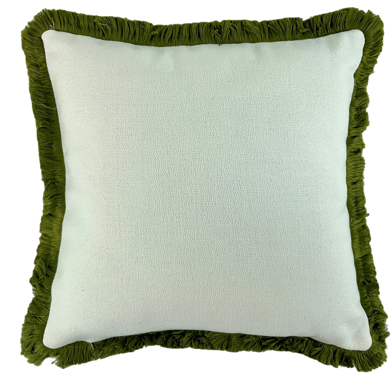 Malini Slub With Heavy Olive Fringe Square Cushion 56x56