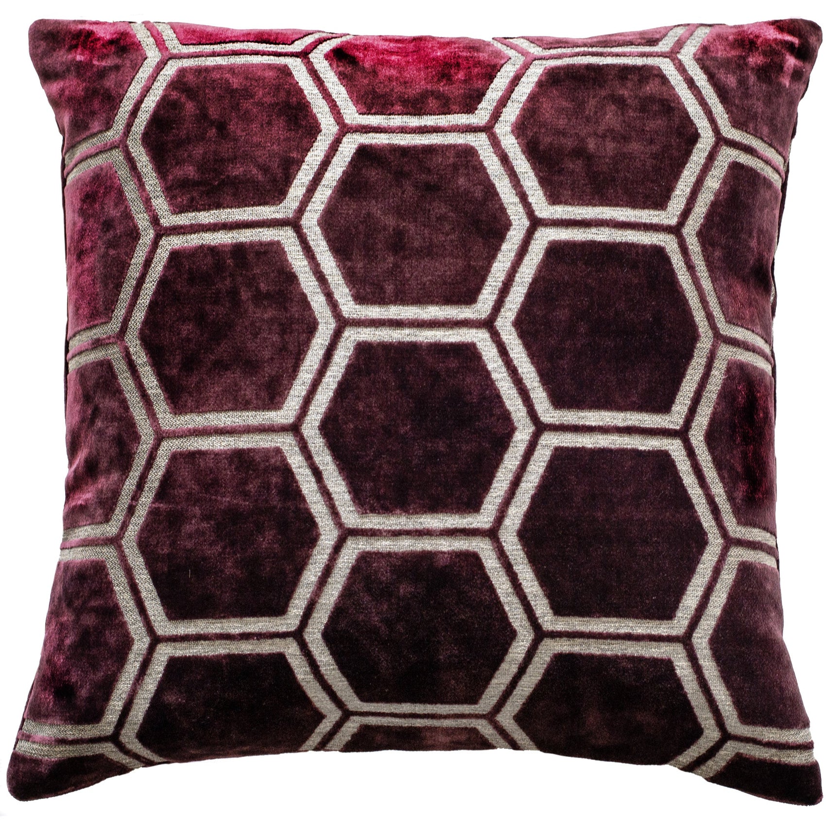 Malini Ivor Hexagon Velvet Aubergine Square Cushion 56x56