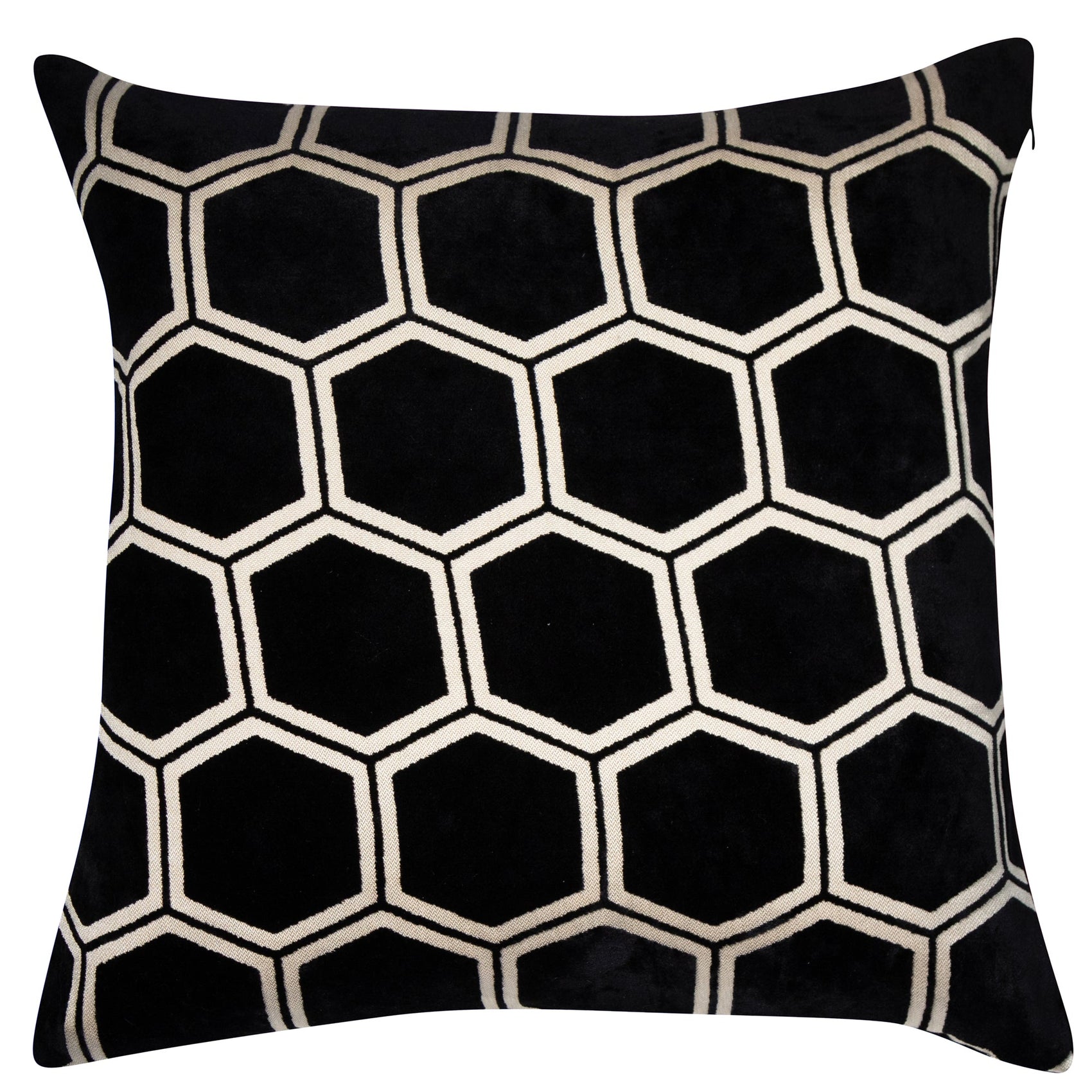 Malini Ivor Hexagon Velvet Black Square Cushion 56x56