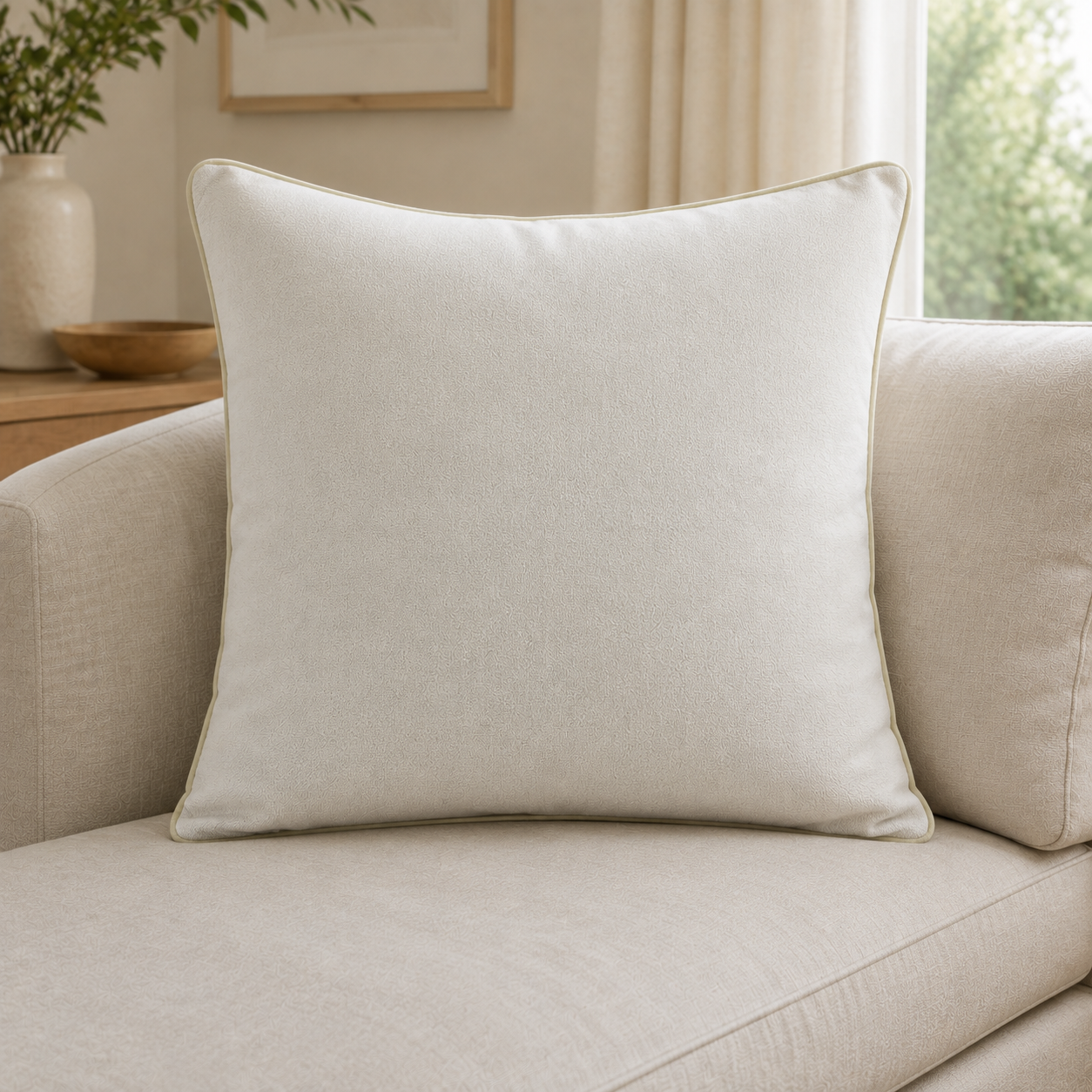 Malini Kivo Buttercup Yellow & Cream Slub Square Cushion 56x56 lifestyle image