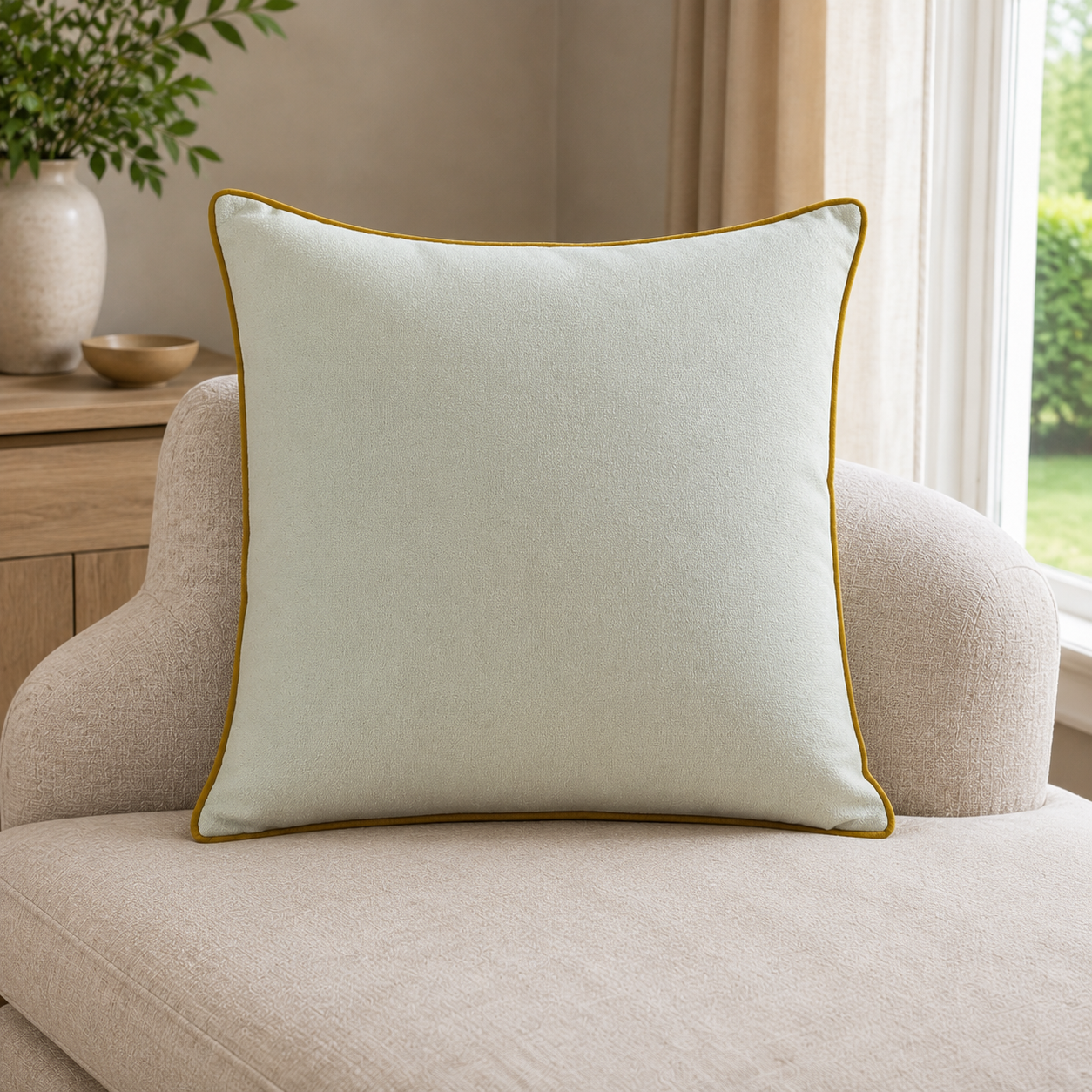 Malini Kivo Whiskey Brown & Cream Slub Square Cushion 56x56 lifestyle image